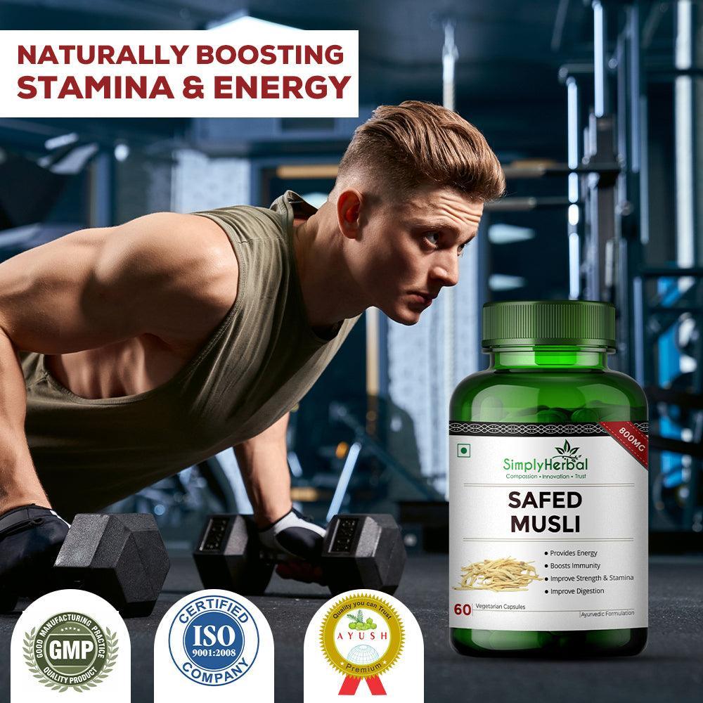 Simply Herbal Safed Musli 800mg Vegetarian Capsules - 90 Capules (Pack of 2 & 3)