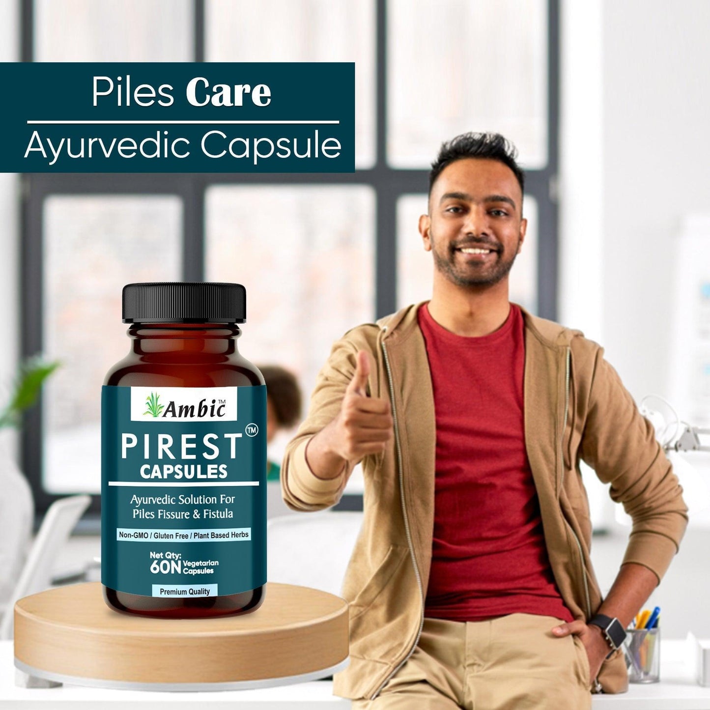 Ambic Pirest Vegetarian Capsule, for Effective Relief from Bavasir & Fistula (60 Each)