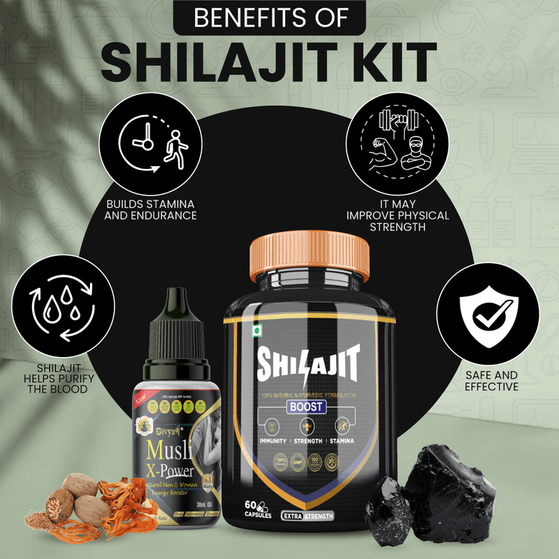 Divya Shree Shilajit Capsule & Musli X-Power Oil Performance Booster Kit For Men