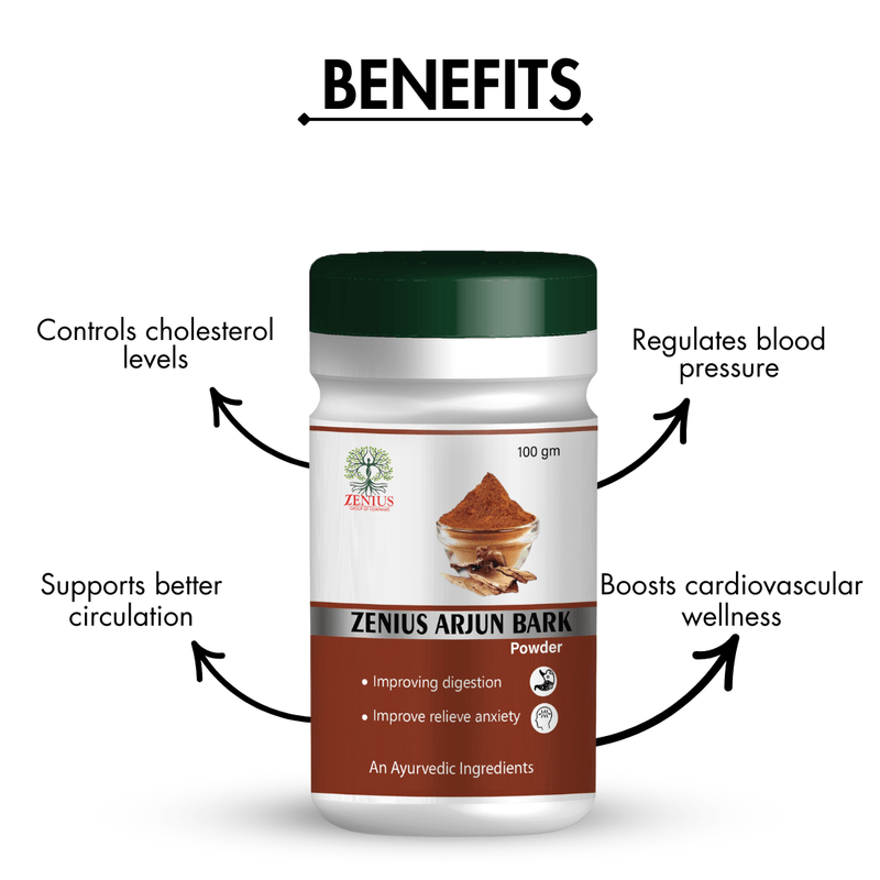 Zenius Arjun Bark Powder - Ayurvedic Remedy for Heart Health, Cholesterol Control, and Blood Pressure - 100gm Powder
