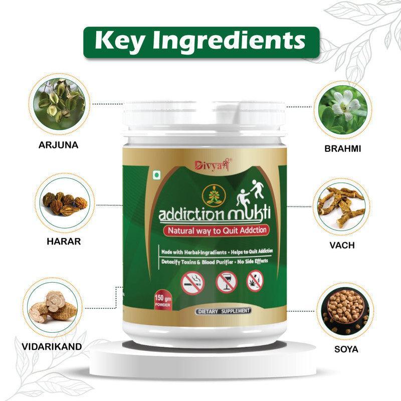 Divya Shree Addiction Mukti Powder Stop Smoking - Nasha Mukti Dwa - Natural way To Quit Alcohol & Tabaco - 100gm Jeevan Care Ayurveda