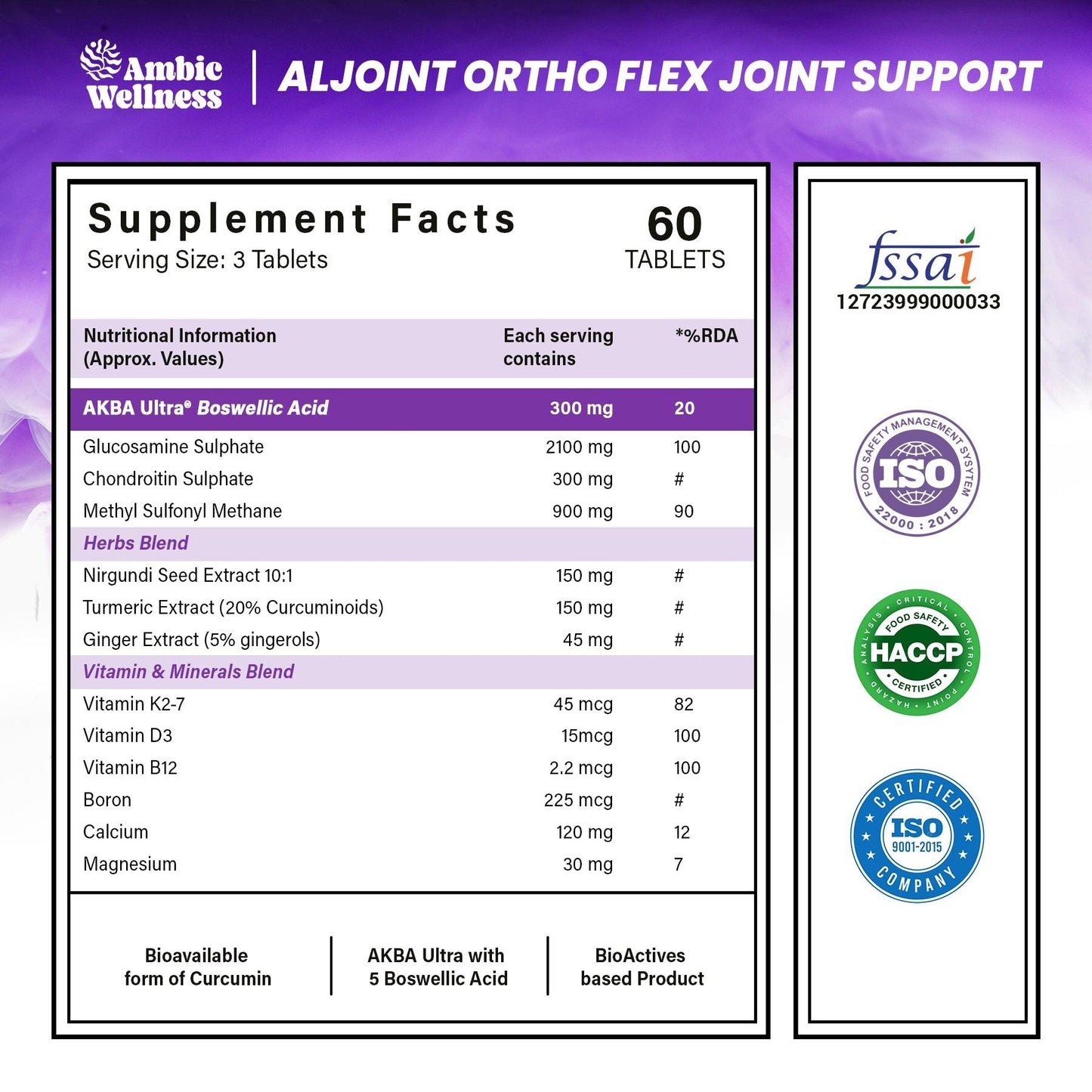 Ambic Wellness Aljoint Ortho Flex Joint Support Supplement Tablet - 60 Tabs