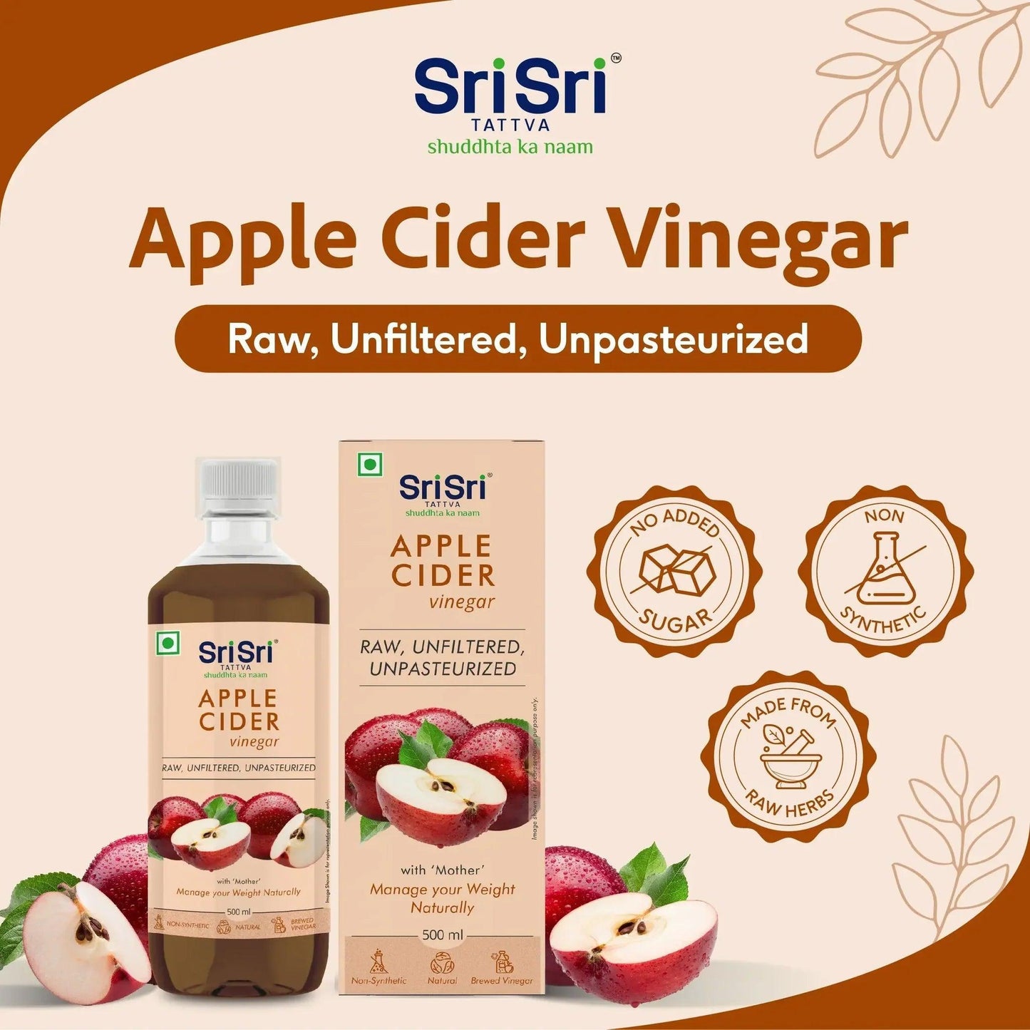 Sri Sri Tattva Apple Cider Vinegar Juice for Weight Management | ACV Juice - 500ml