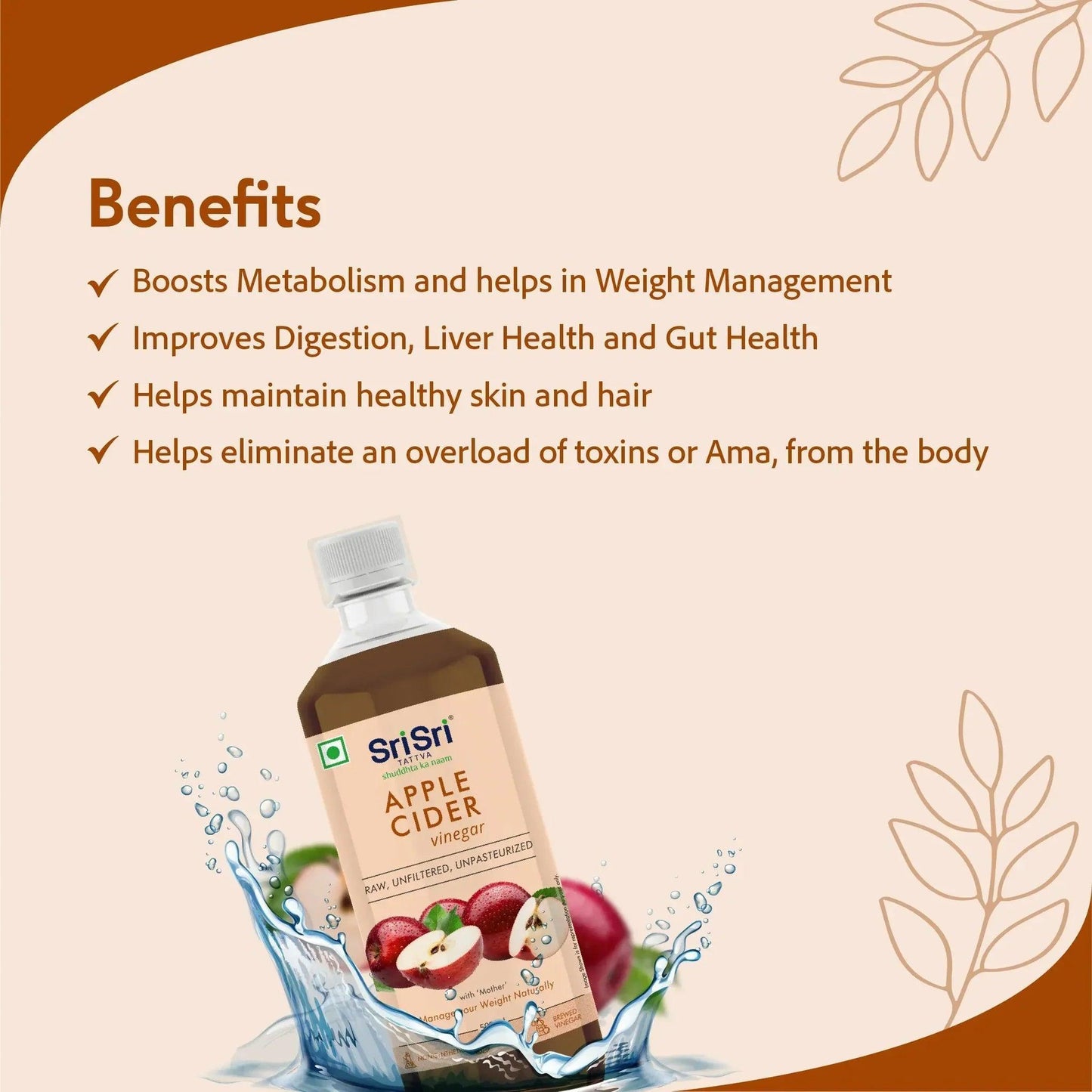 Sri Sri Tattva Apple Cider Vinegar Juice for Weight Management | ACV Juice - 500ml