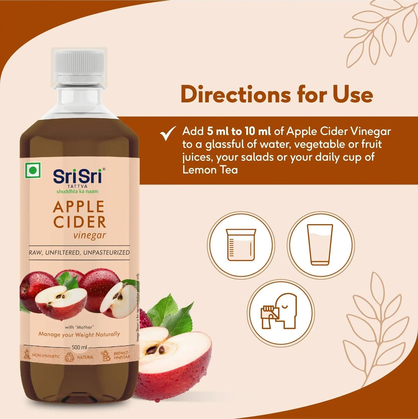 Sri Sri Tattva Apple Cider Vinegar Juice for Weight Management | ACV Juice - 500ml