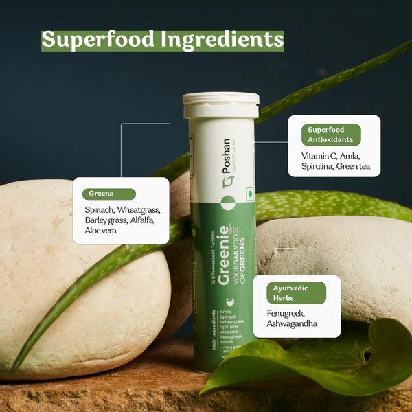 Poshan Greenie Tabs - Daily Greens Tablets - Your Daily dose of Greens- (Pack of 15 Tablets)