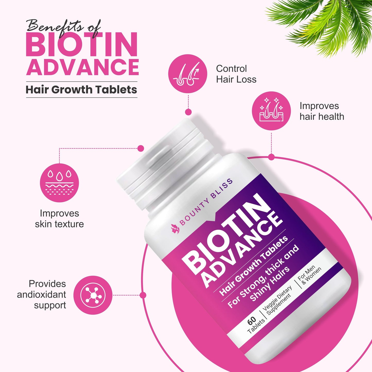 Bounty Bliss Biotin Advance Hair Growth Tablets - 60 Tablets