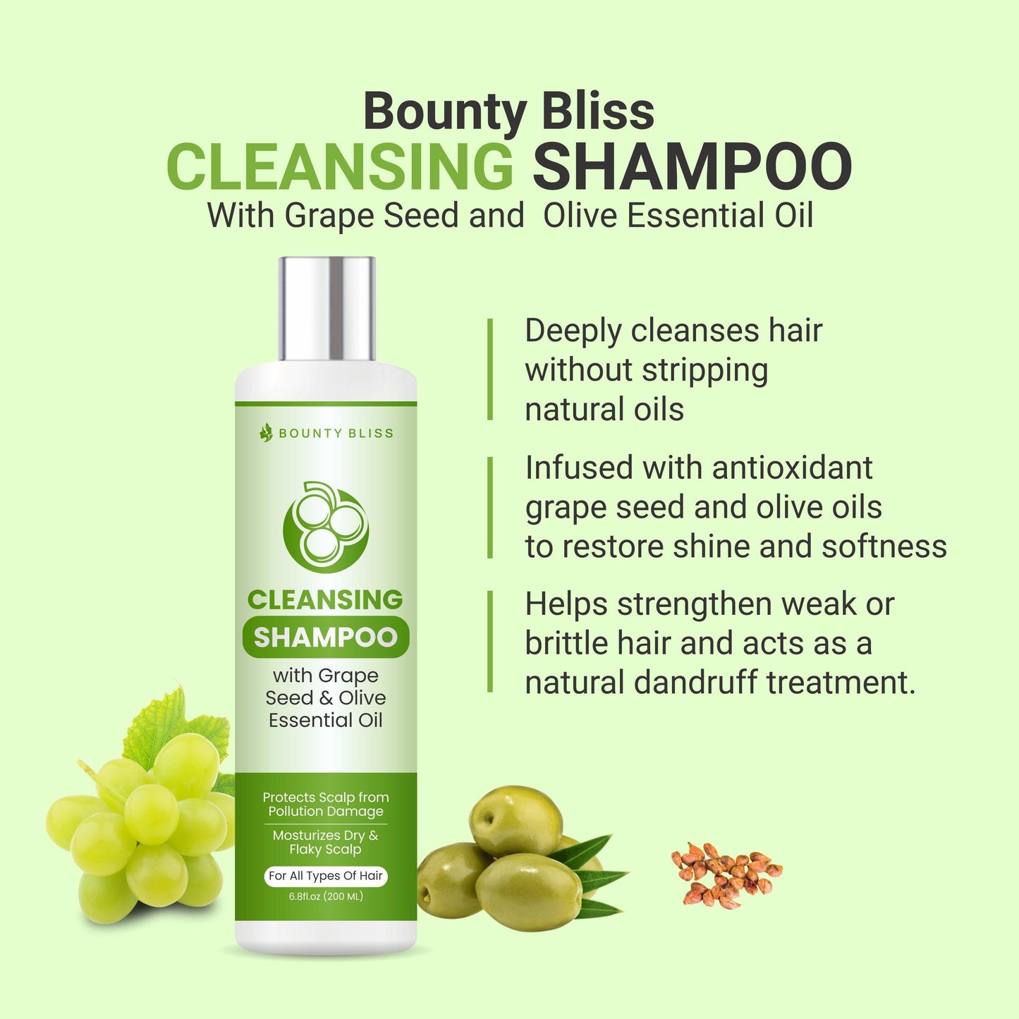 Bounty Bliss Cleansing Shampoo with Grape Seed & Olive Essential Oil – 200ml