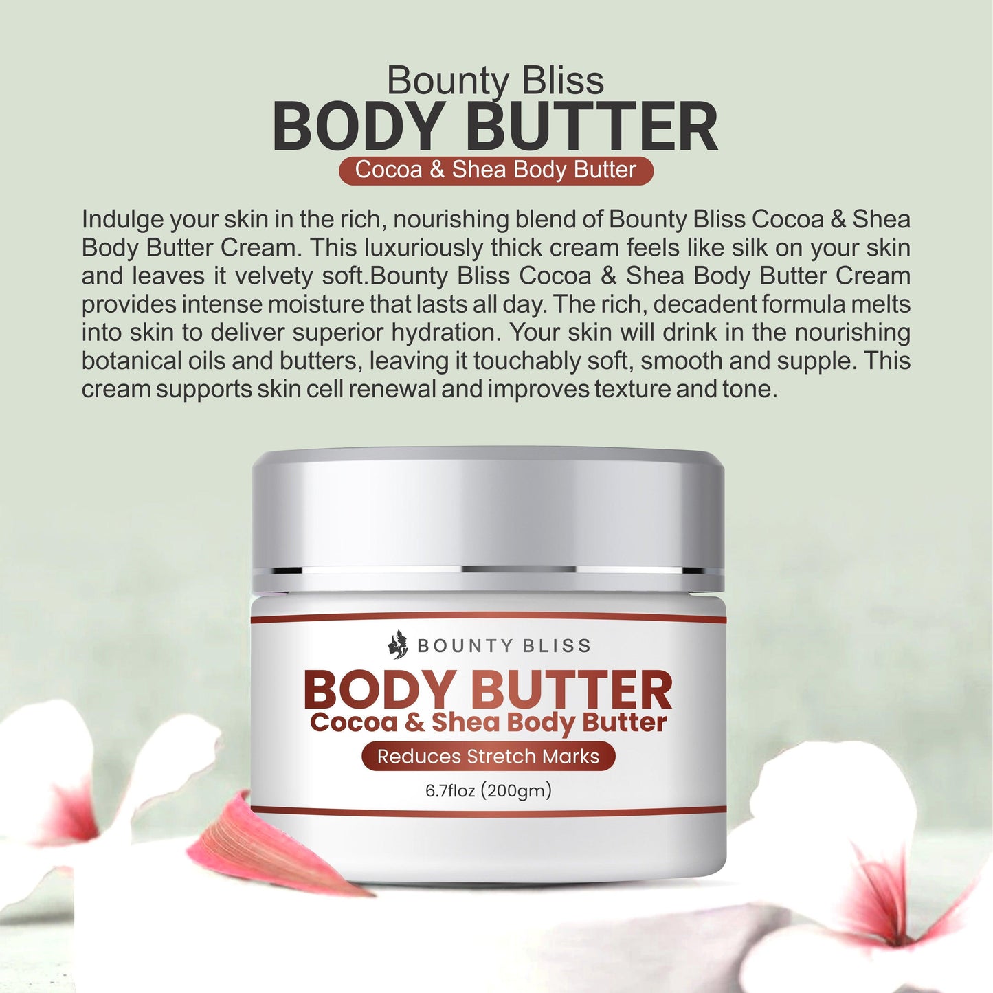Bounty Bliss Cocoa & Shea Body Butter Stretch Mark Cream - Nourish & Smooth Skin Care - 200gm