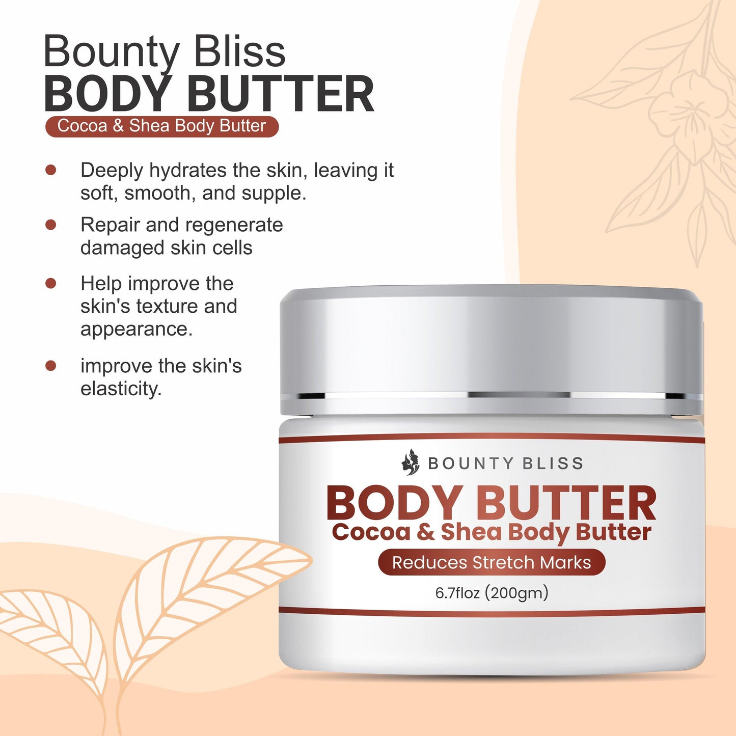 Bounty Bliss Cocoa & Shea Body Butter Stretch Mark Cream - Nourish & Smooth Skin Care - 200gm