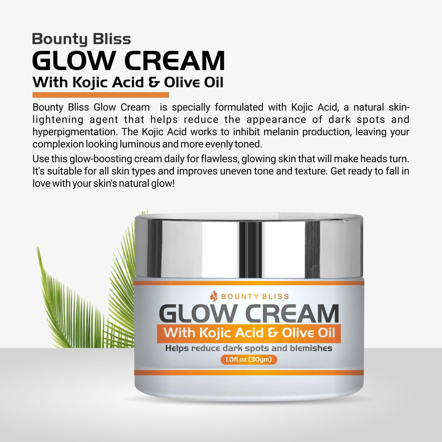 Bounty Bliss Glow Cream With Kojic Acid & Olive Oil Advanced Dark Spots & Pigmentation Removal Cream - 30gm