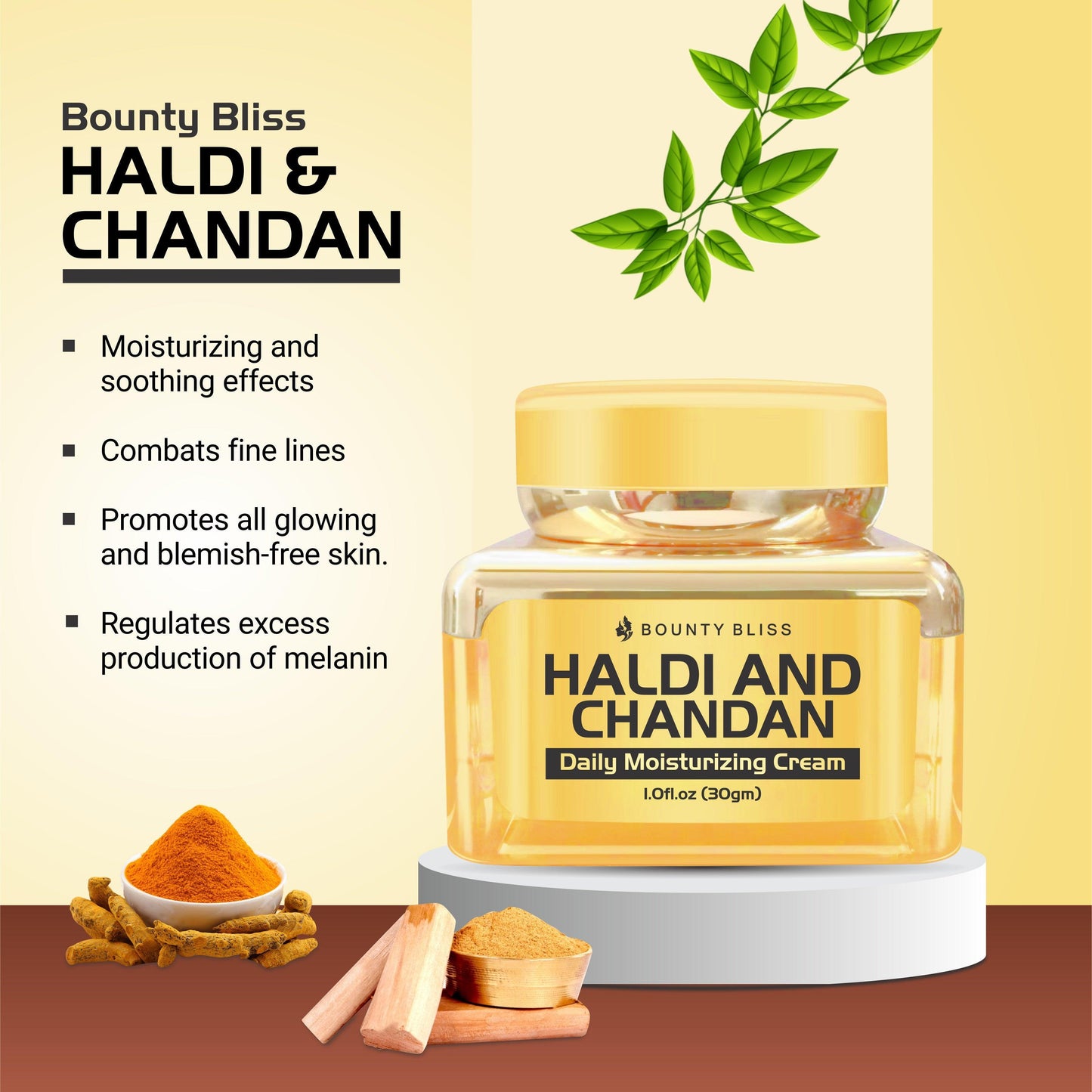 Bounty Bliss Haldi and Chandan Cream Infused with Haldi, Chandan For Radiant Skin, Natural Glowing Fairness & Tan Removal, Skin Brightening, Suitable For All Skin Types - 30gm