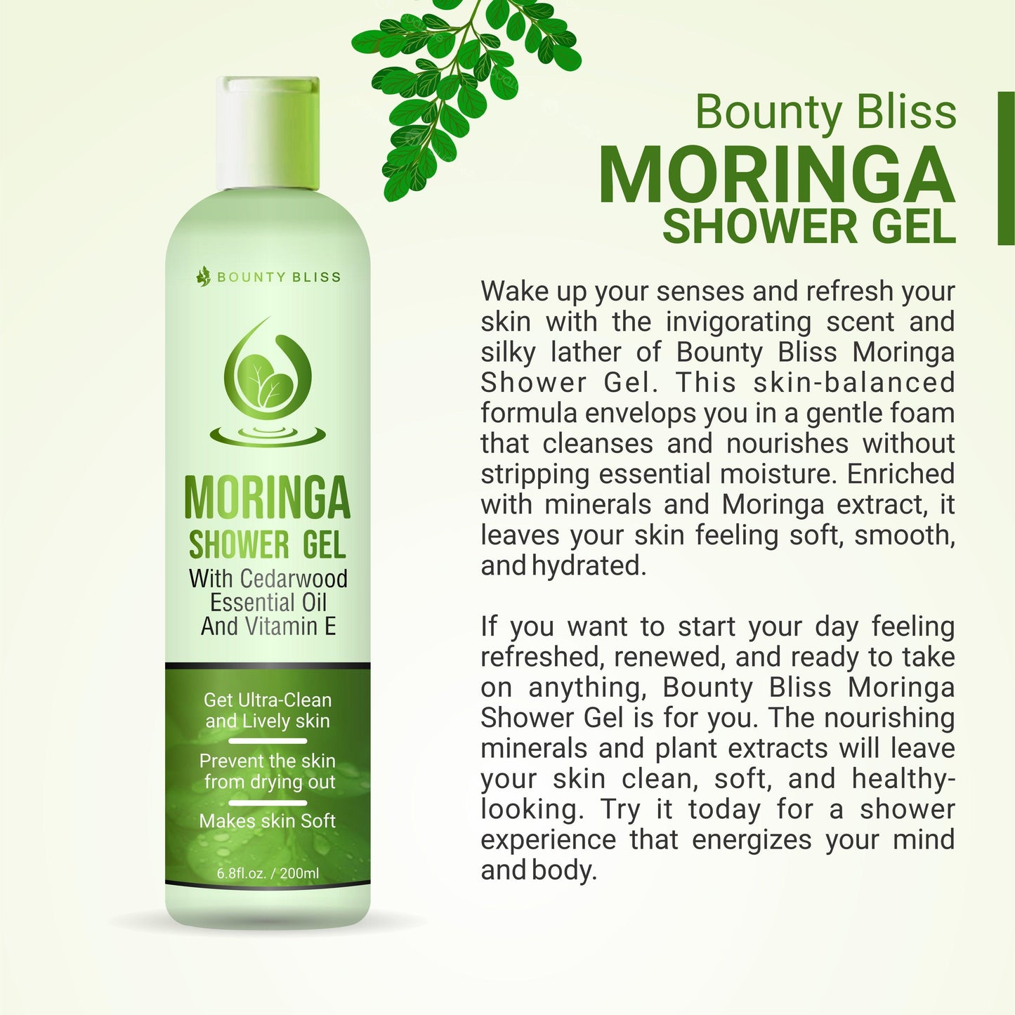 Bounty Bliss Moringa Shower Gel - Refreshing Cleanse with Natural Moringa Extract - 200ml