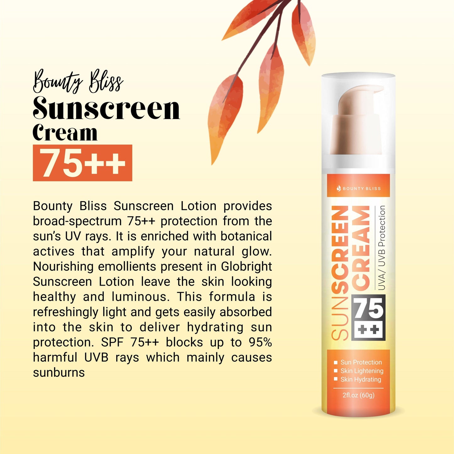 Bounty Bliss Sunscreen Lotion SPF-75 PA+++ Broad Spectrum Protection UVA/UVB/Blue Rays - 60gm