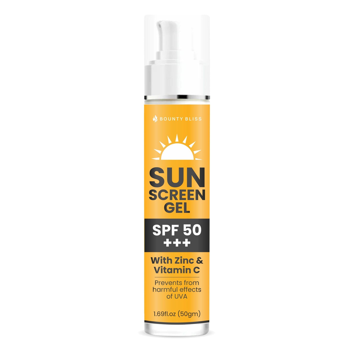 Bounty Bliss Sunscreen Gel SPF 50+++ Broad Spectrum UVA/UVB Blue light protect No White Cast Water resistant, Ultra light & Non sticky Oily, Dry & Sensitive Skin