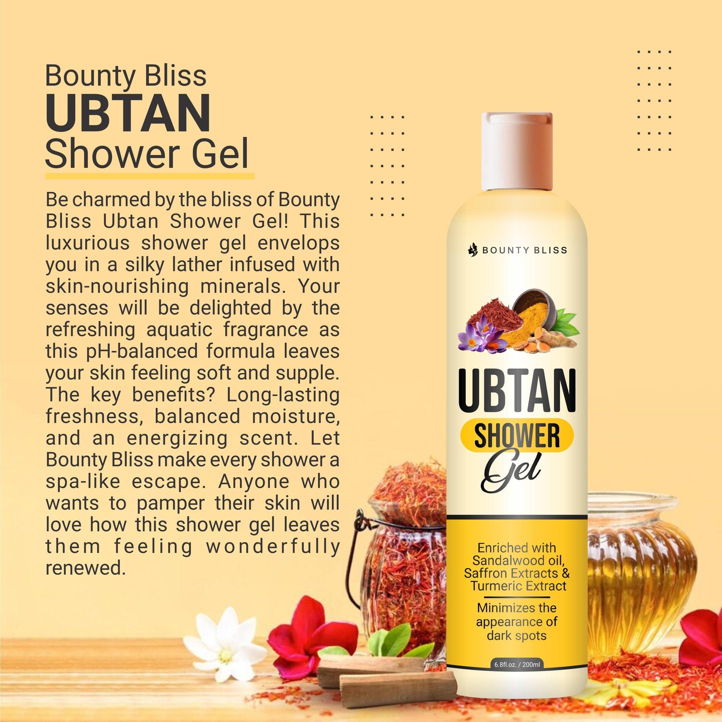 Bounty Bliss Ubtan Shower Gel - Nourishing Natural Cleanser for Glowing Skin - 200ml