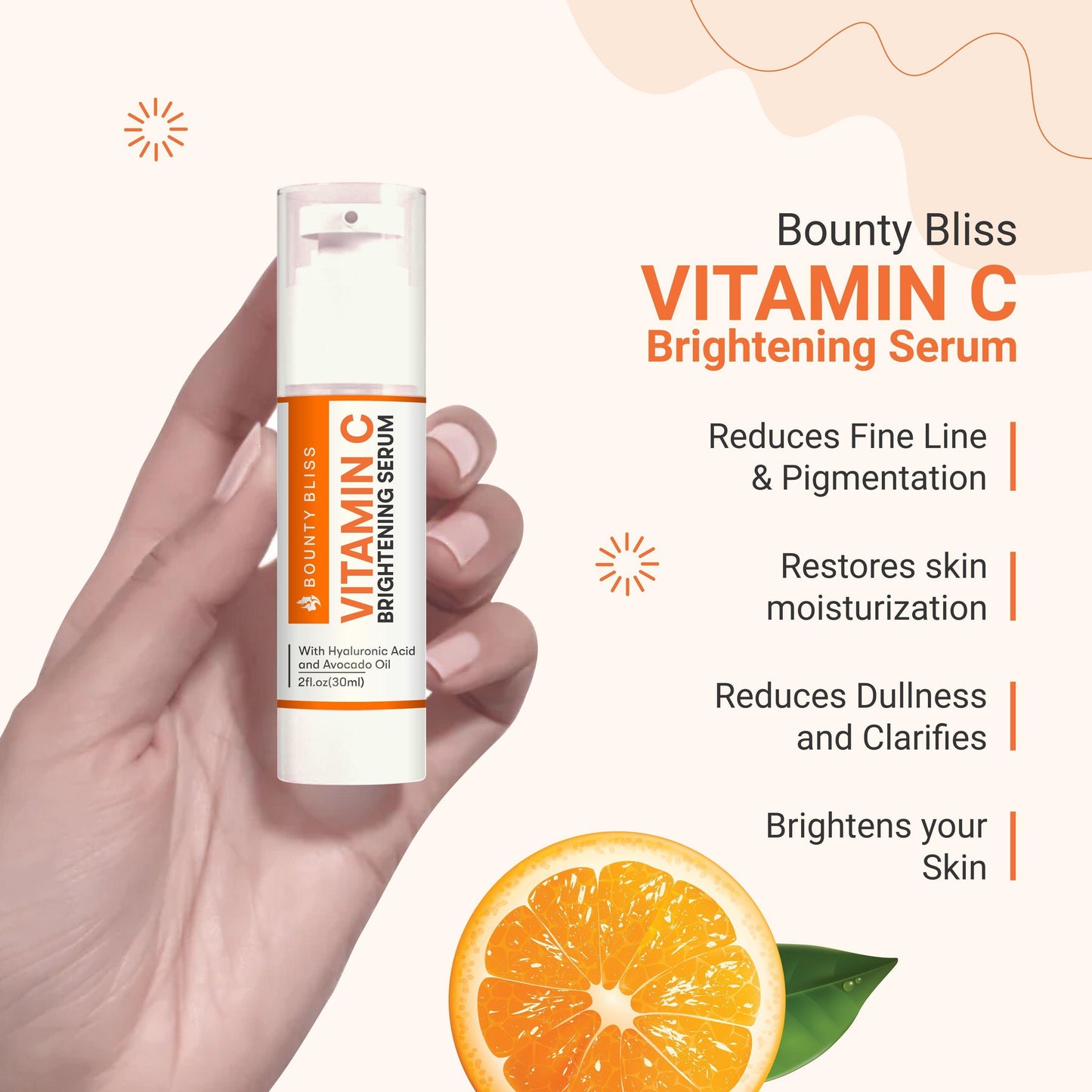 Bounty Bliss Vitamin C Brightening Serum-Reduces Dark Spots Enriched with Vitamin 100x More Vitamin C Smoothens Skin Boosts Radiance Paraben-Free - 30ml