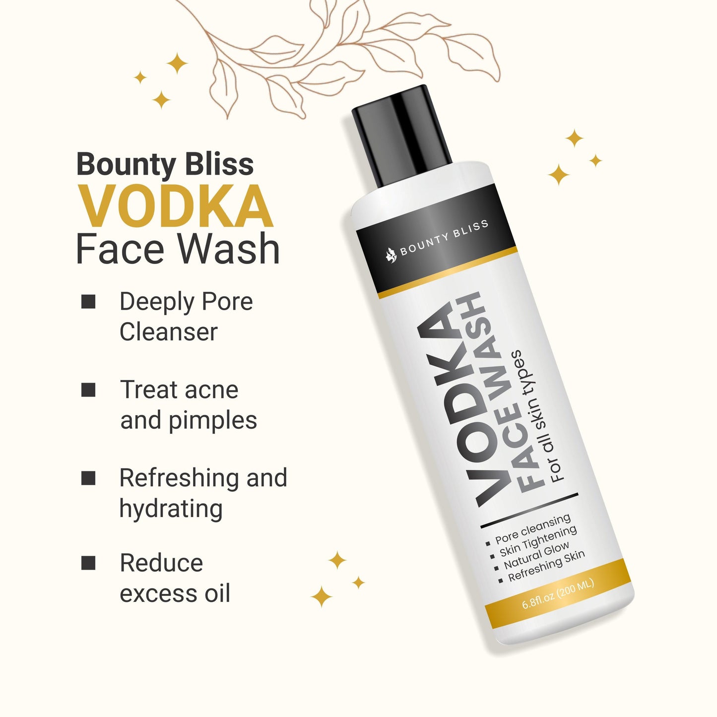 Bounty Bliss Vodka Face Wash Barrier Repair + Hydrating Gentle Face Wash Face Wash For Dry Skin, Normal Skin & Sensitive Skin Gently Cleanses Skin From Dirt & Oil For Unisex - 200ml