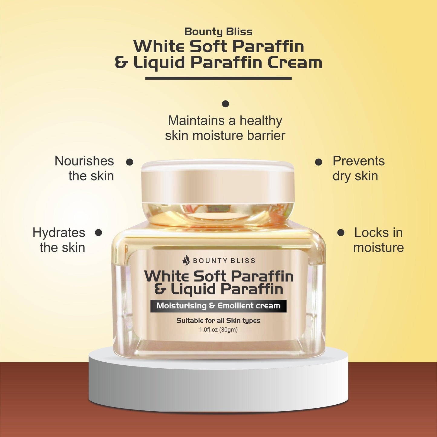 Bounty Bliss White Soft Paraffin & Liquid Paraffin Cream for Dry & Dehydrated Skin Intense Nourishing Moisturizing Cream Men & Women Quick Absorbing & Paraben Free - 30gm