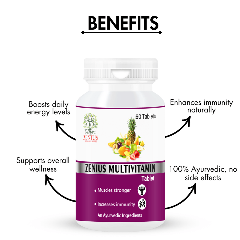 Zenius Multi-Vitamin Tablets - Complete Daily Nutritional Support for Energy, Immunity, and Overall Health - 60 Tablets