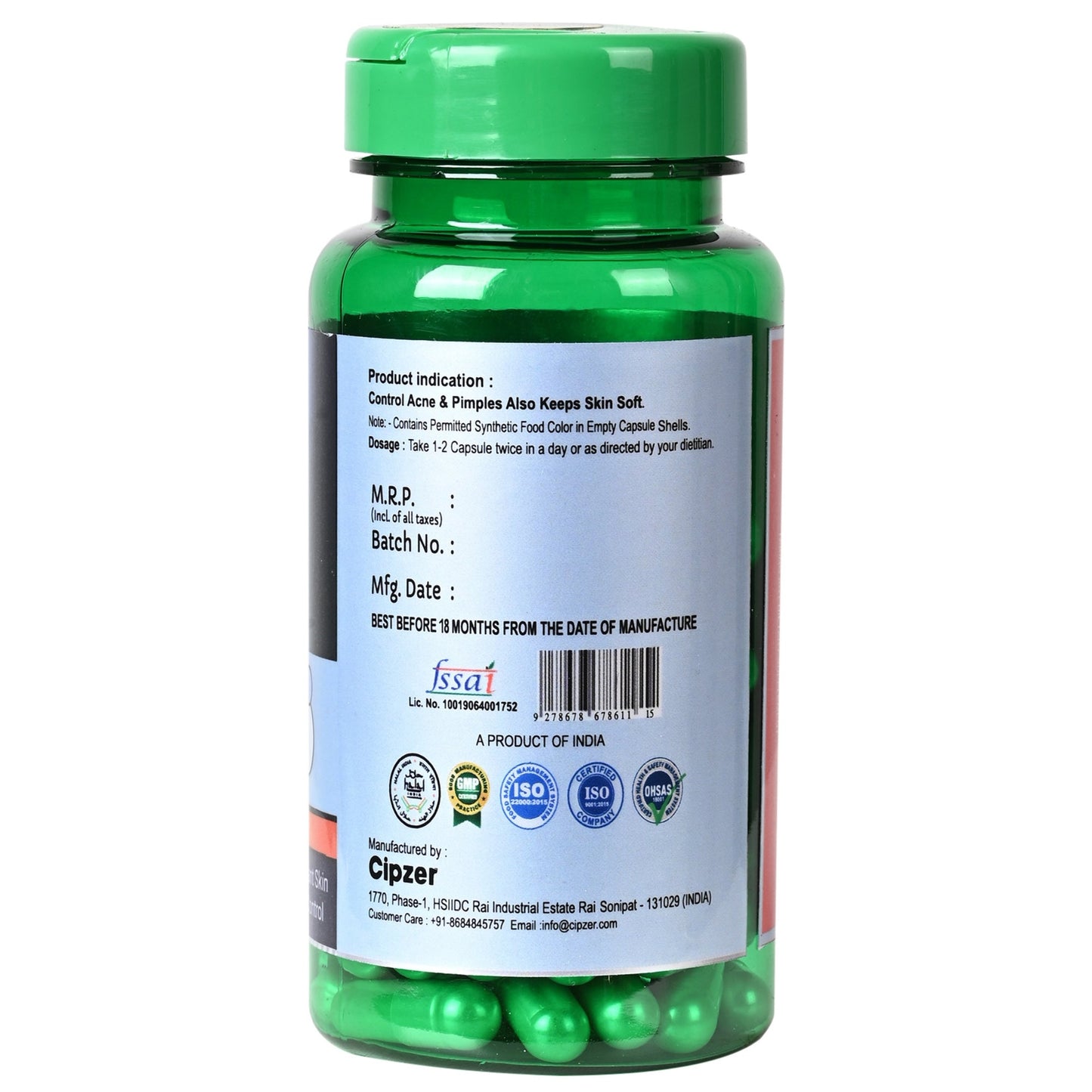 Cipzer Acne & Pimples 60 Capsules | Herbal Skin Care for Clear, Glowing Skin & Oil Control Naturally