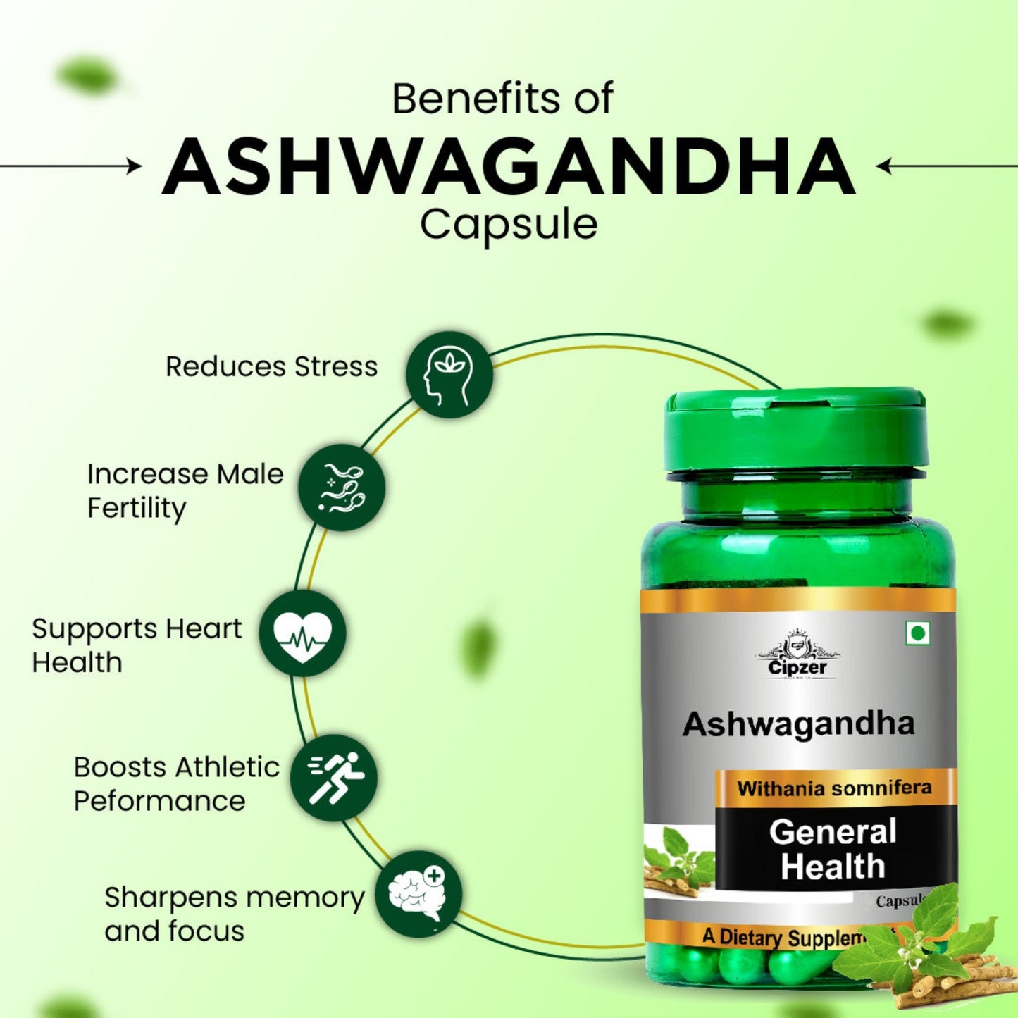 Cipzer Ashwagandha Capsules | Stress Relief, Immunity Boost, Stamina, Energy & Vitality Support