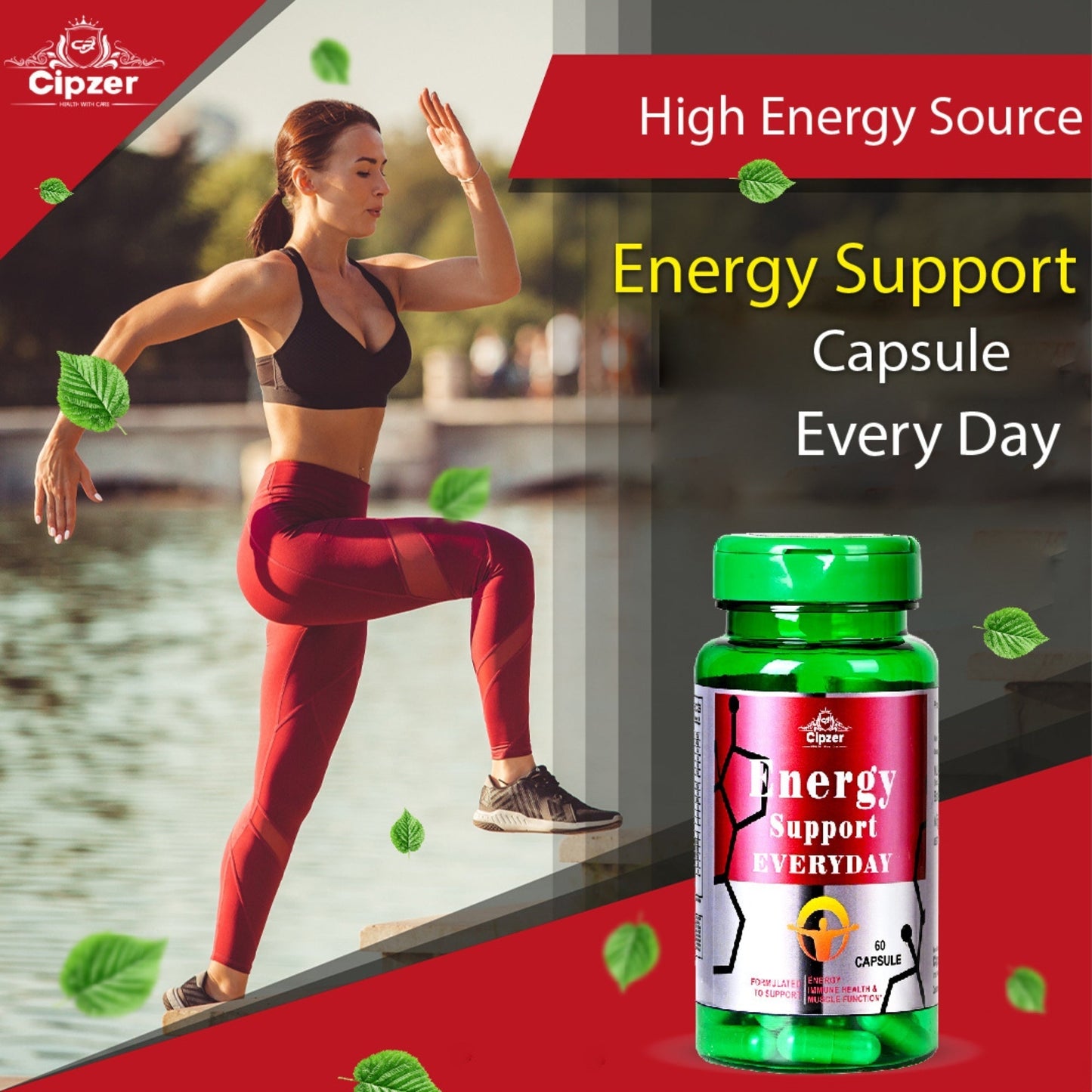Cipzer Energy Support Everyday 60 Capsules | Daily Herbal Formula For Stamina, Vitality & Immunity