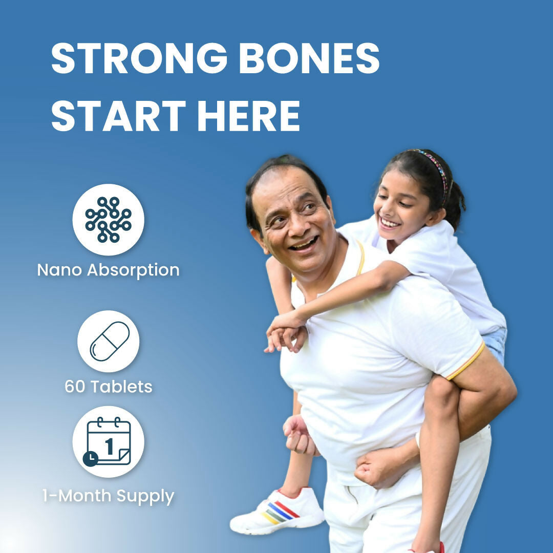 ZEROHARM Holistic Calcium Tablets – High Absorbption Milk-Based Calcium Supplement with Vitamin D3, K2-7, Magnesium, Phosphorous – Supports Bone Strength & Joint Health For Men & Women – 60 Tablets