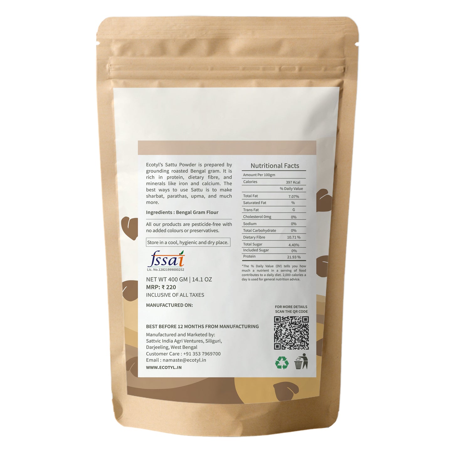 Ecotyl Chana Sattu Powder Powder - 400gm