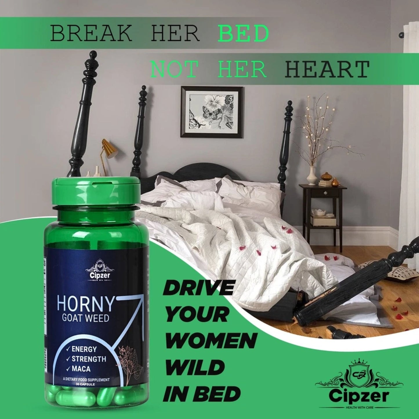 Cipzer Horny Goat Weed 30 Capsules | Natural Booster For Sexual Stamina, Power, Erection & Performance