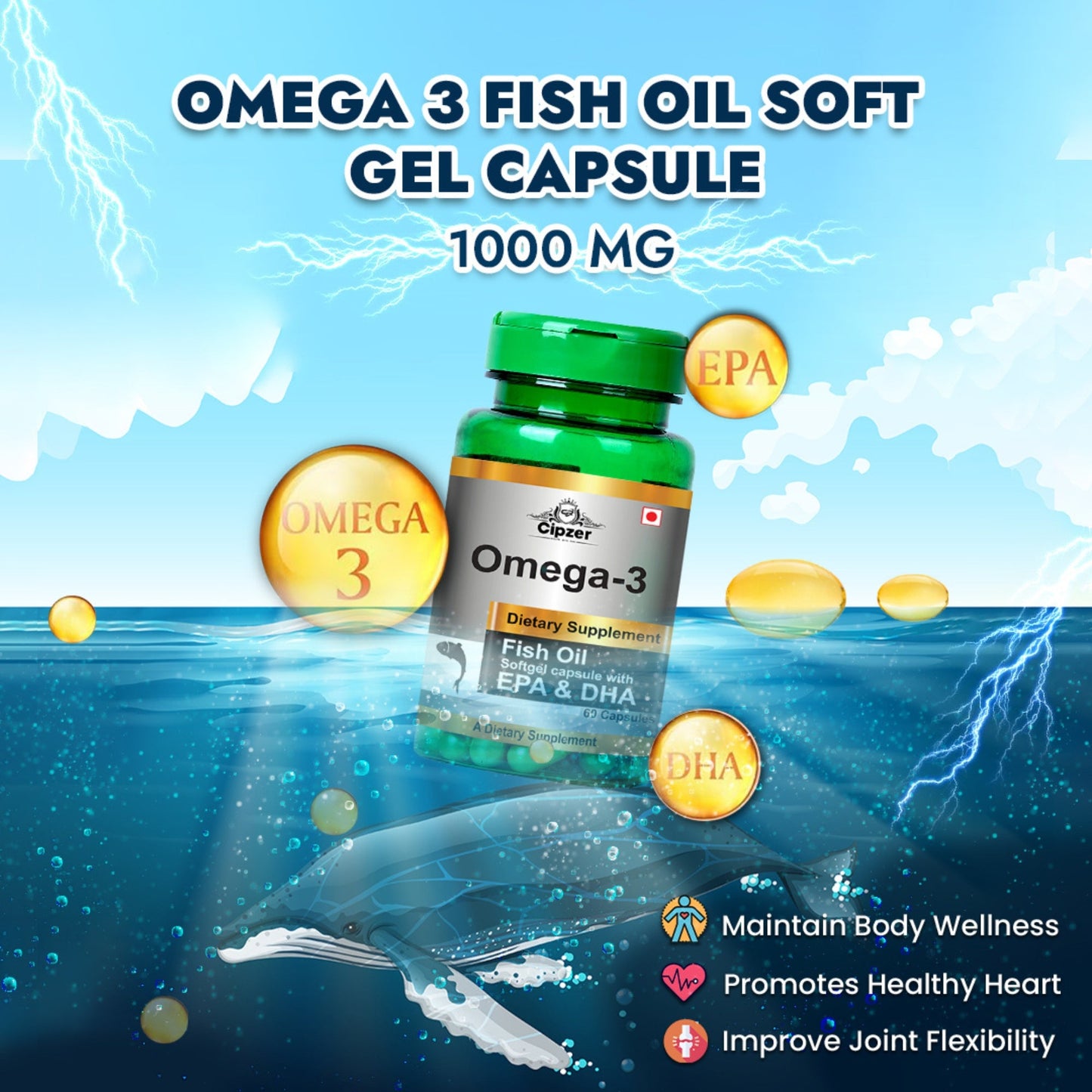 Cipzer Omega 3 Fish Oil Capsules | Heart Health, Brain Function, Joint Support & Complete Wellness