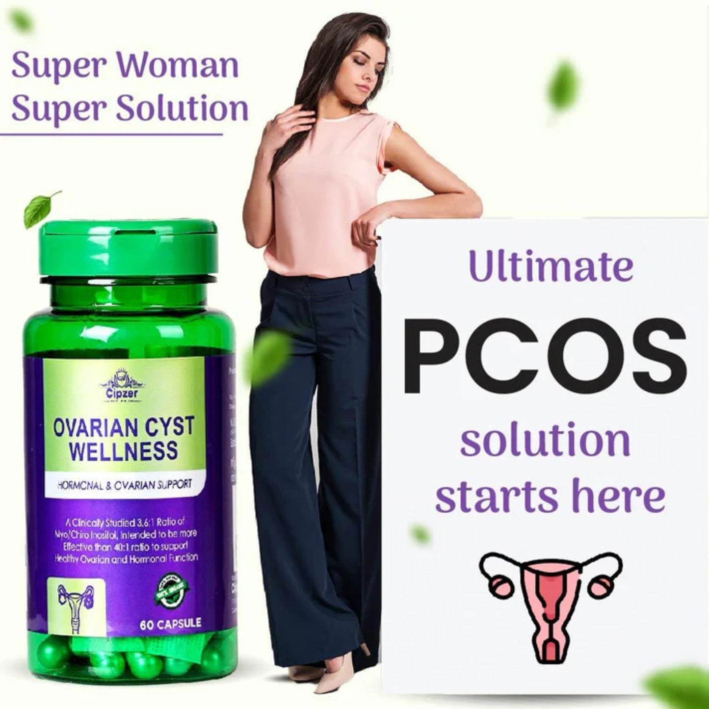 Cipzer Ovarian Cyst Wellness 60 Capsules | Herbal Support for Ovarian Cysts, Hormonal Balance & Fertility