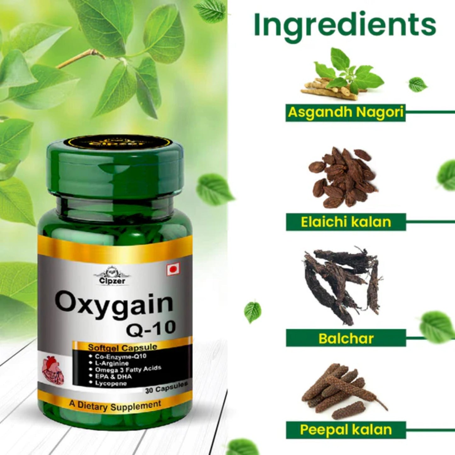 Cipzer Oxygain Q10 Capsules | Heart Health, Energy Boost, Anti-Aging & Overall Wellness