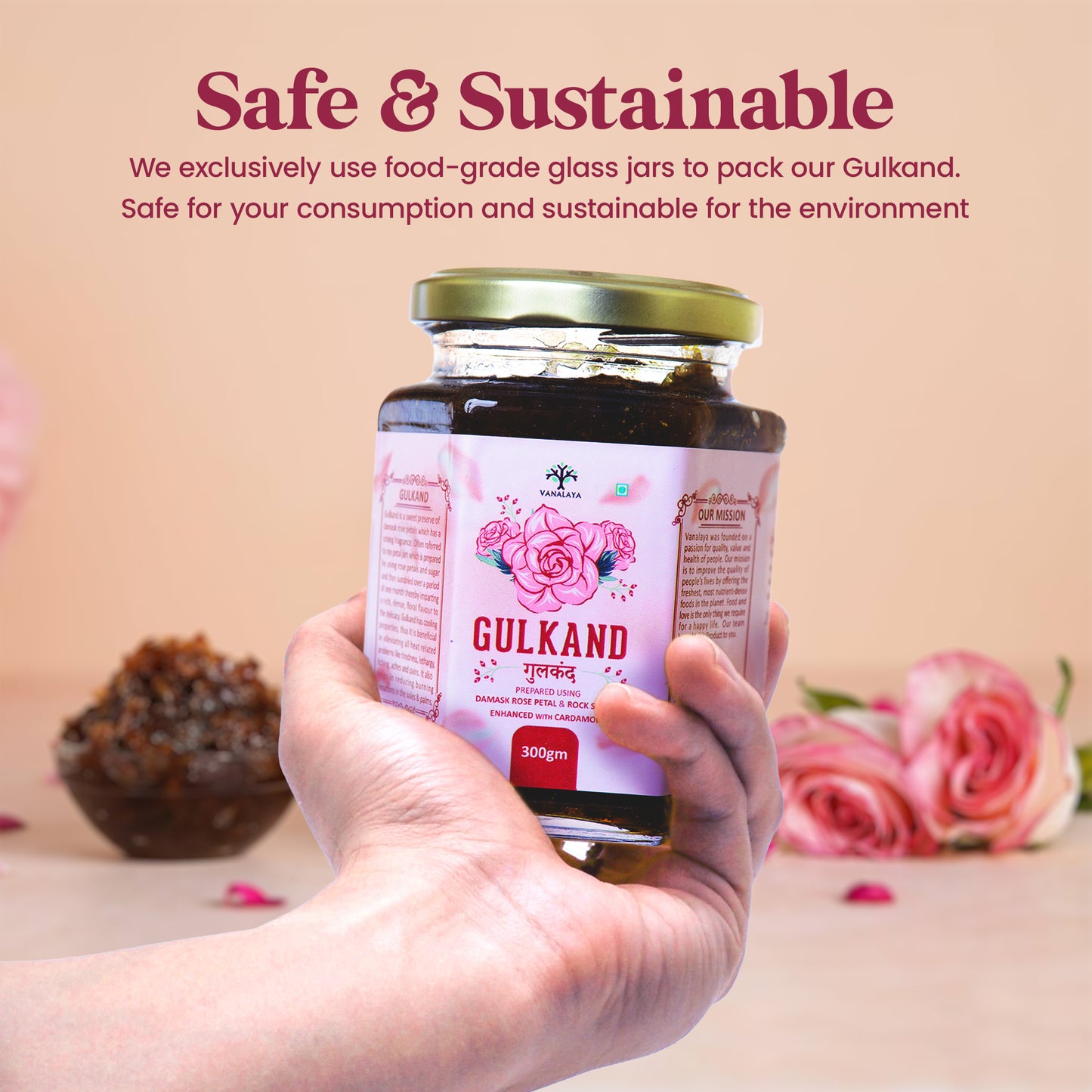 Vanalaya Natural Organic Gulkand Prepared Using Sun Cooked Damask Rose & Cardamon