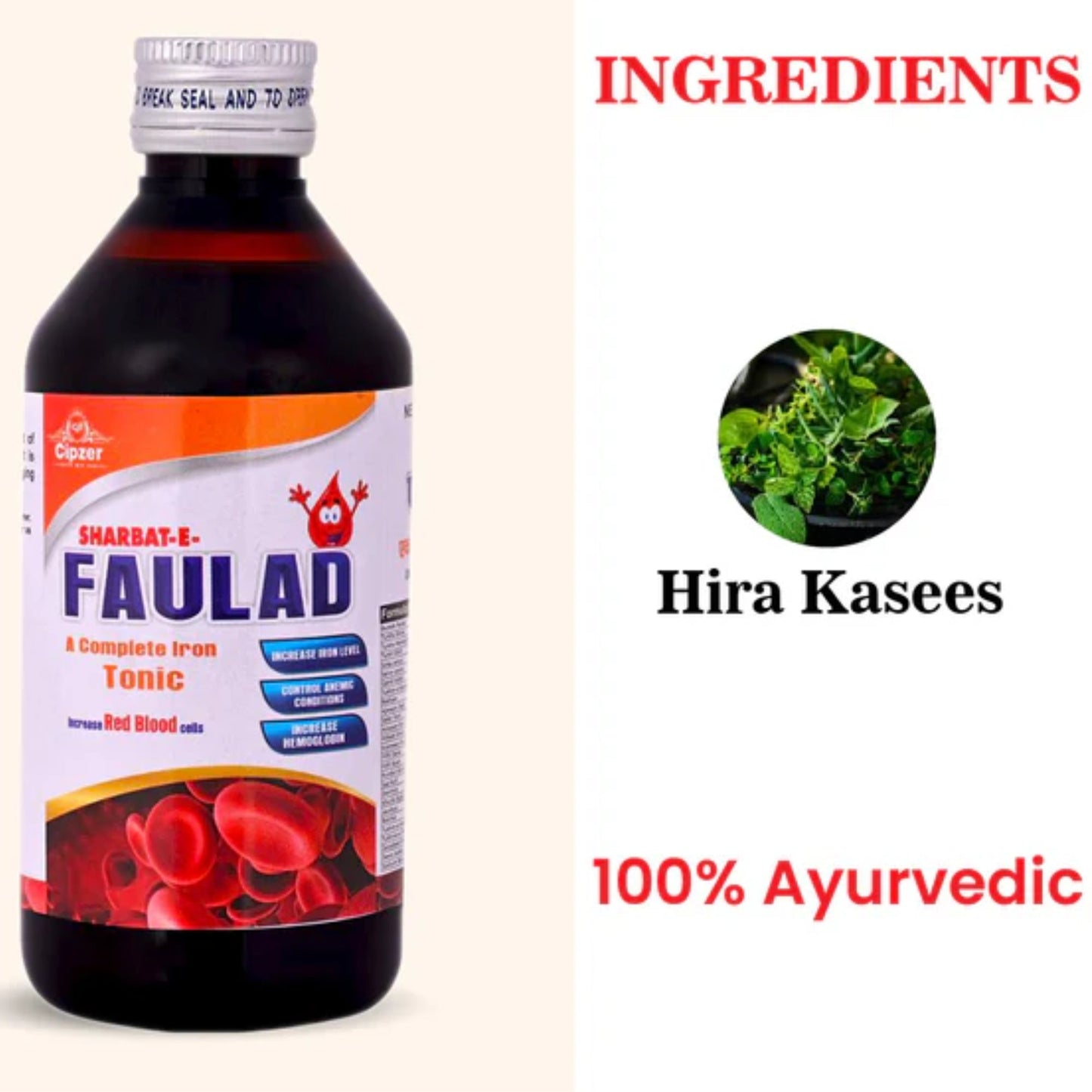 Cipzer Sharbat-E-Faulad 200 ML | Herbal Iron Tonic to Increase Hemoglobin, Energy & Blood Health