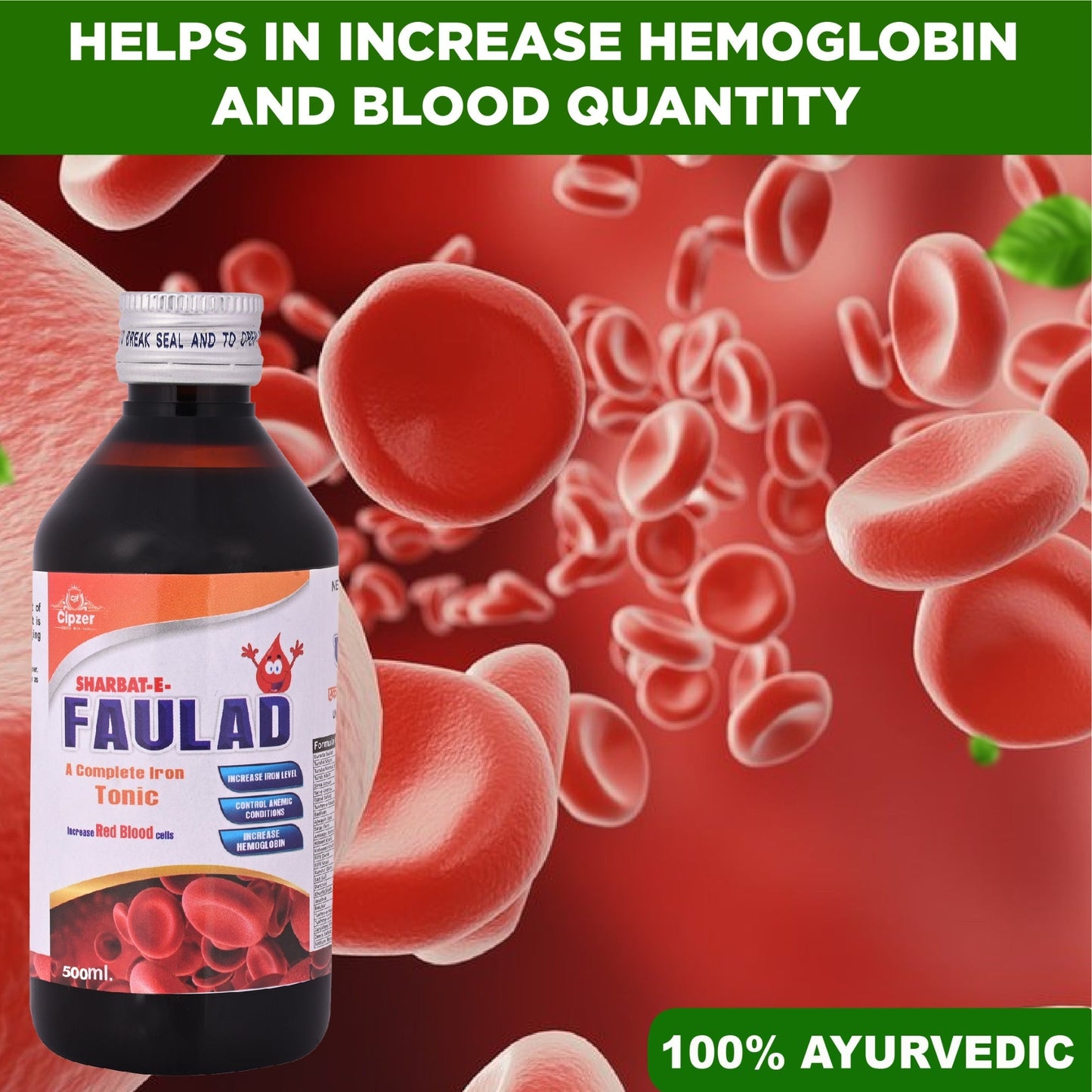 Cipzer Sharbat-E-Faulad 500 ML | Herbal Iron Tonic to Increase Hemoglobin, Strength & Blood Health