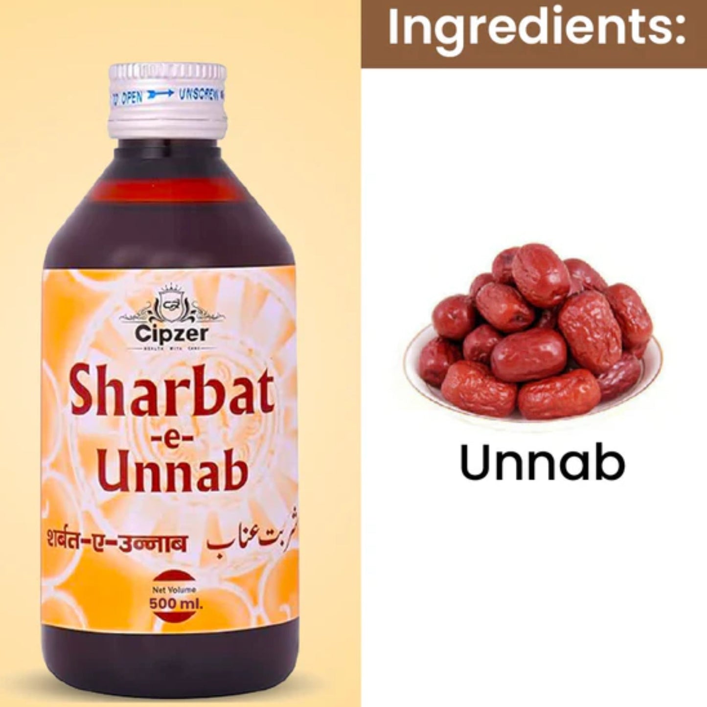 Cipzer Sharbat-E-Unnab 500 ML | Herbal Remedy for Cough, Cold, Flu, Throat & Blood Purification
