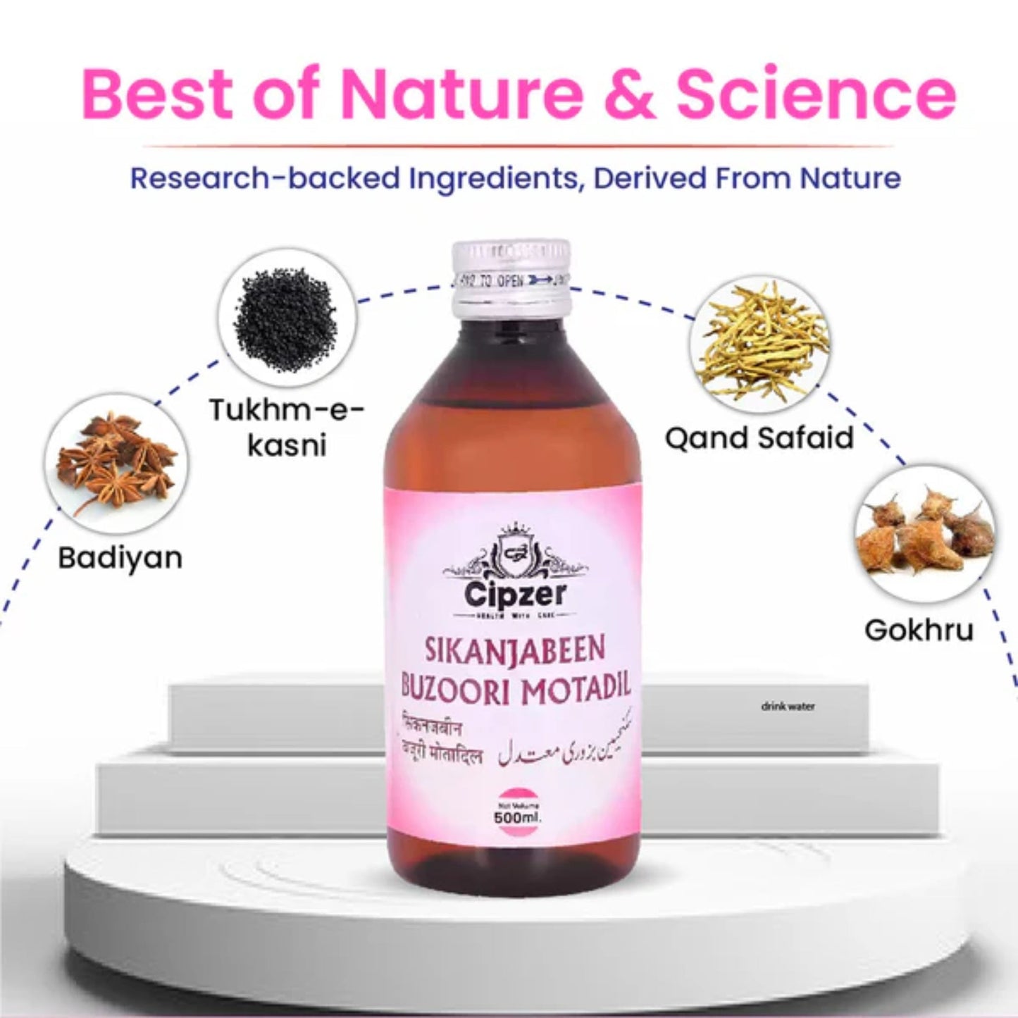 Cipzer Sikanjabeen Buzoori Motadil 500 ML | Herbal Liver, Kidney & Digestive Detox Health Tonic