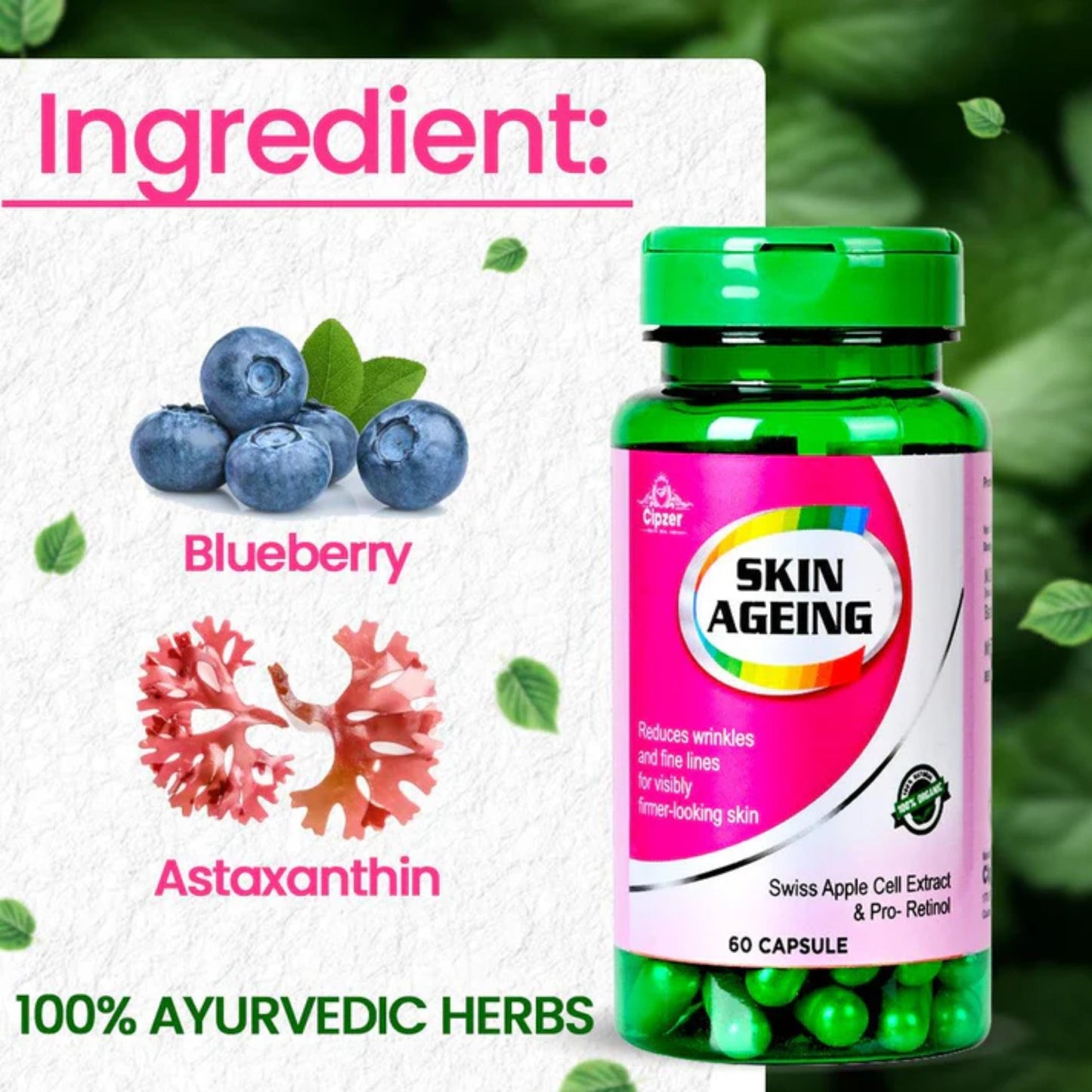 Cipzer Skin Ageing 60 Capsules | Herbal Anti-Ageing Support for Youthful, Radiant & Healthy Skin