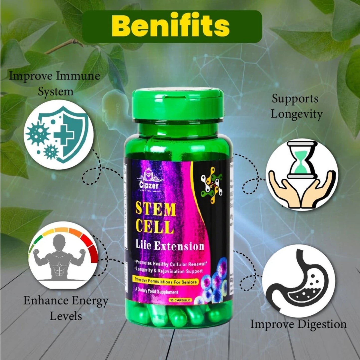 Cipzer Stem Cell 30 Capsules | Anti-Ageing, Immunity, Cell Regeneration & Overall Vitality Support
