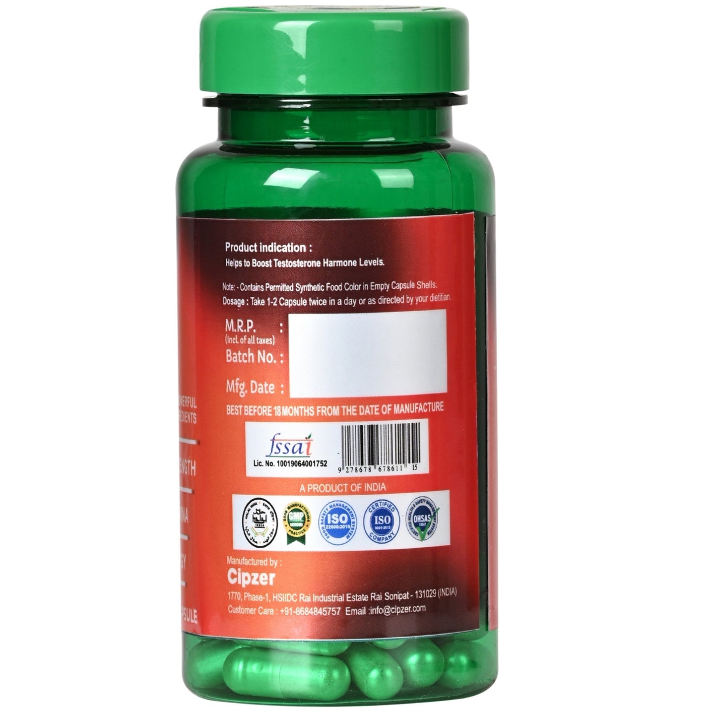 Cipzer Testosterone Booster 30 Capsules | Natural Muscle Growth, Energy, Stamina & Performance Support