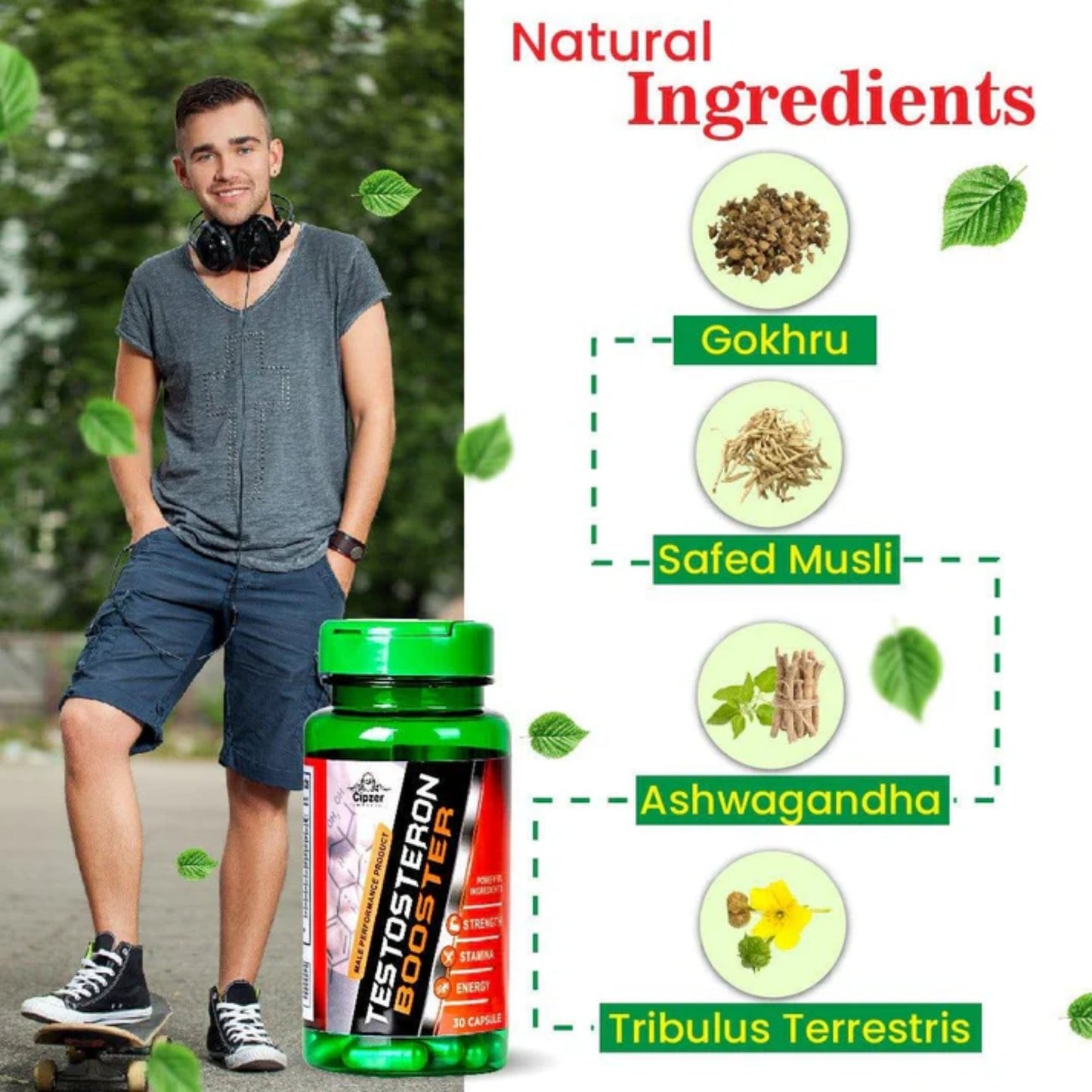 Cipzer Testosterone Booster 30 Capsules | Natural Muscle Growth, Energy, Stamina & Performance Support