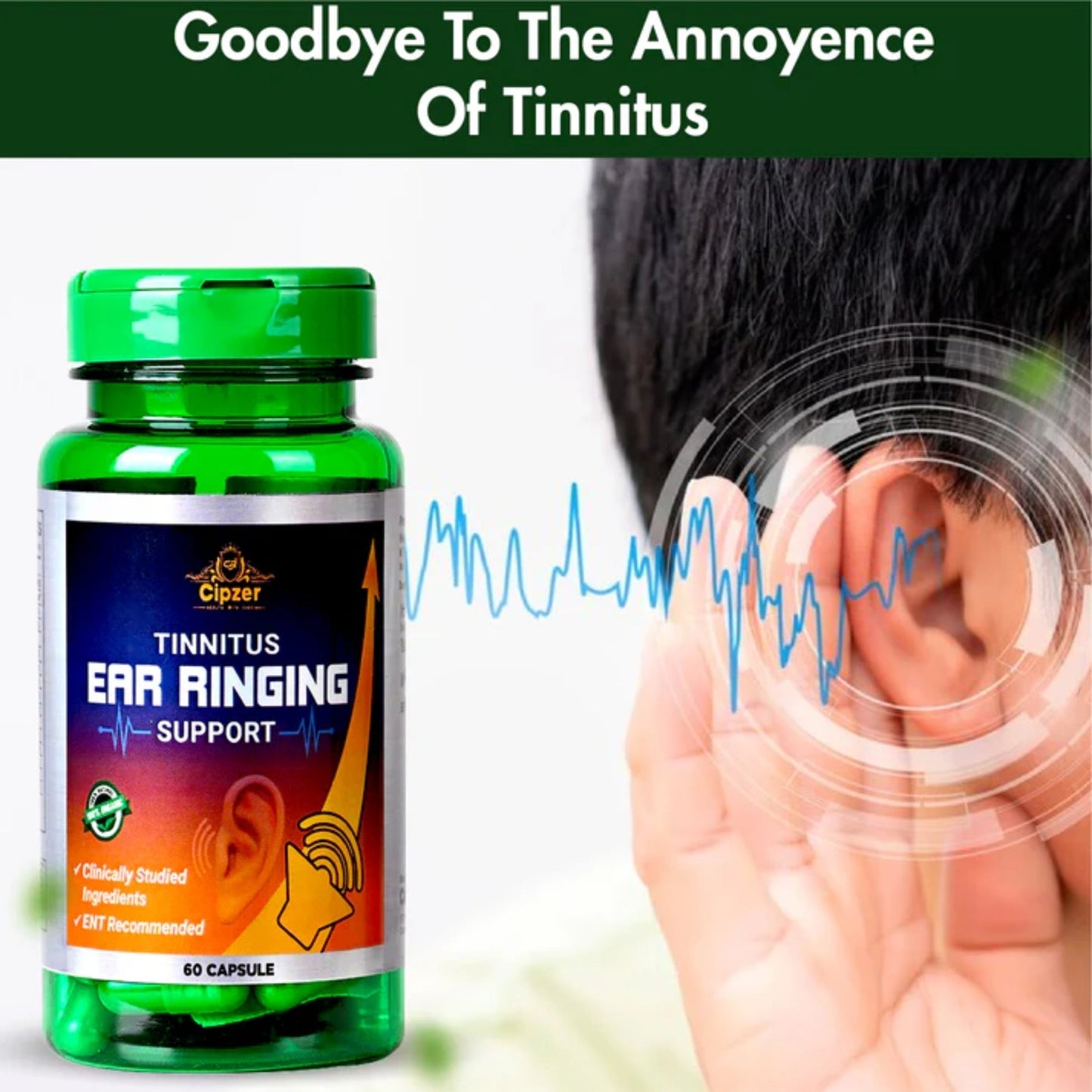 Cipzer Tinnitus Ear Ringing Support 60 Capsules | Natural Herbal Relief For Ear Buzzing & Hearing Health