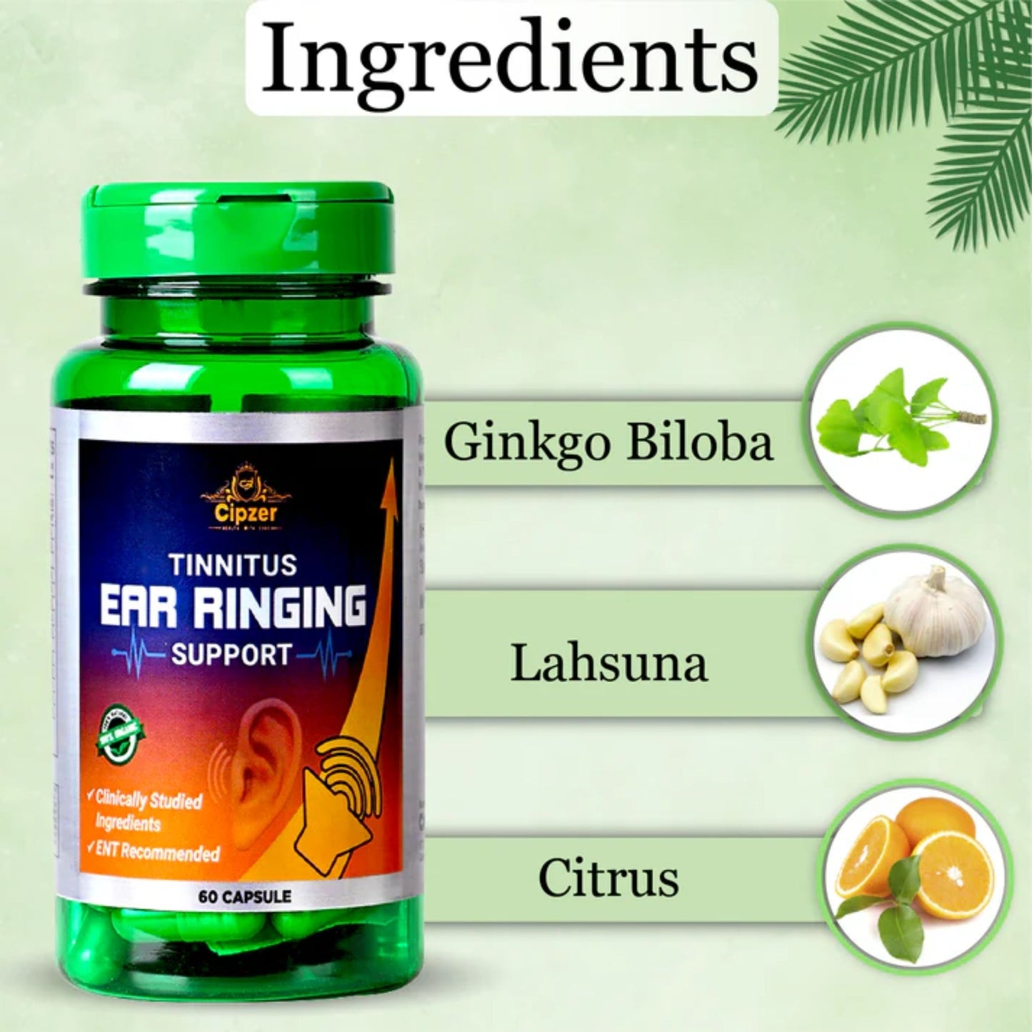 Cipzer Tinnitus Ear Ringing Support 60 Capsules | Natural Herbal Relief For Ear Buzzing & Hearing Health