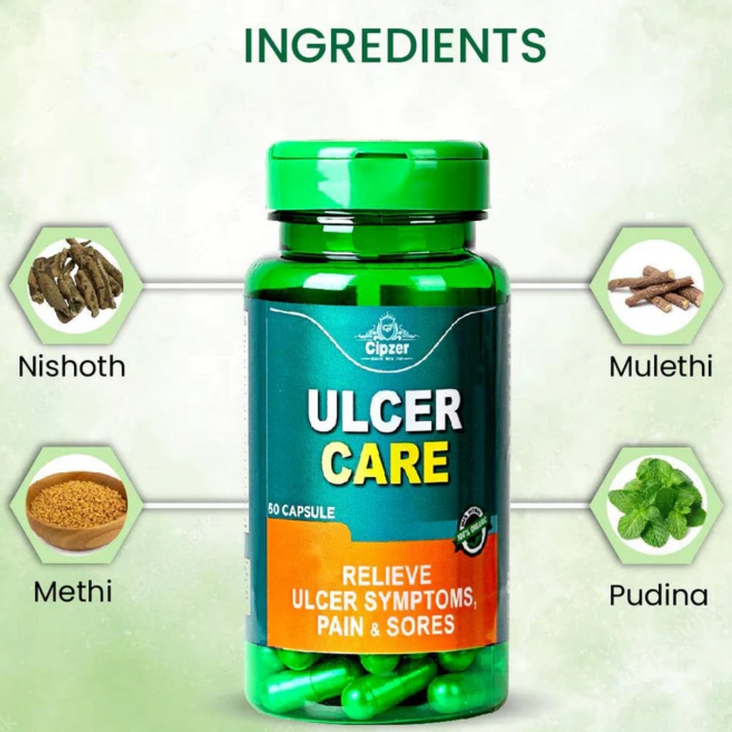 Cipzer Ulcer Care 60 Capsules | Herbal Remedy for Ulcers, Acidity, Gastritis & Complete Digestive Care