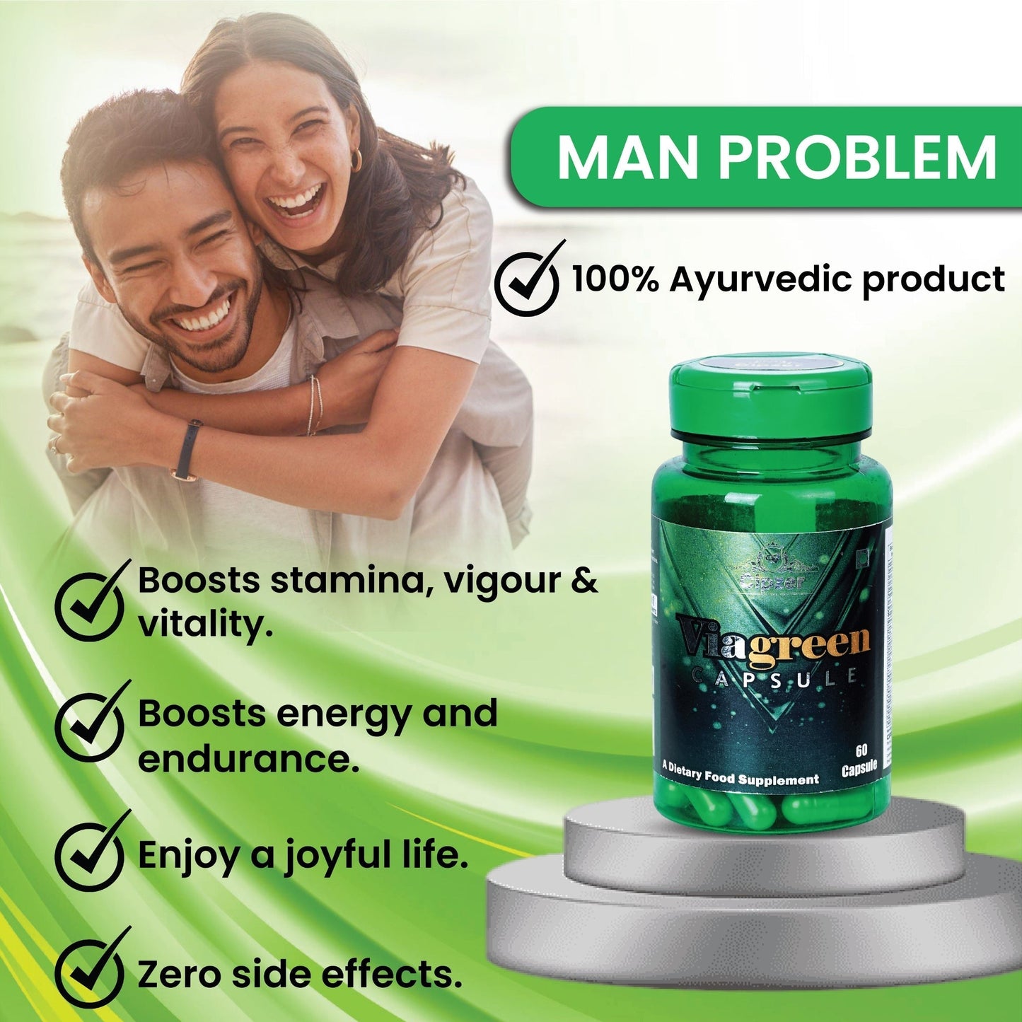Cipzer Viagreen 60 Capsules | Natural Male Sexual Performance Booster For Penis Size, Sex Timing, Stamina & Strength