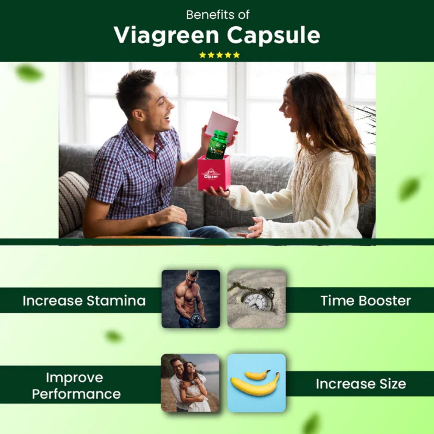Cipzer Viagreen 60 Capsules | Natural Male Sexual Performance Booster For Penis Size, Sex Timing, Stamina & Strength
