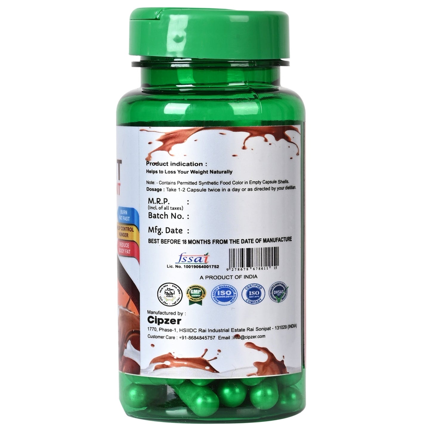 Cipzer Weight Management Shake 60 Capsules | Herbal Fat Burner, Appetite Control & Metabolism Booster