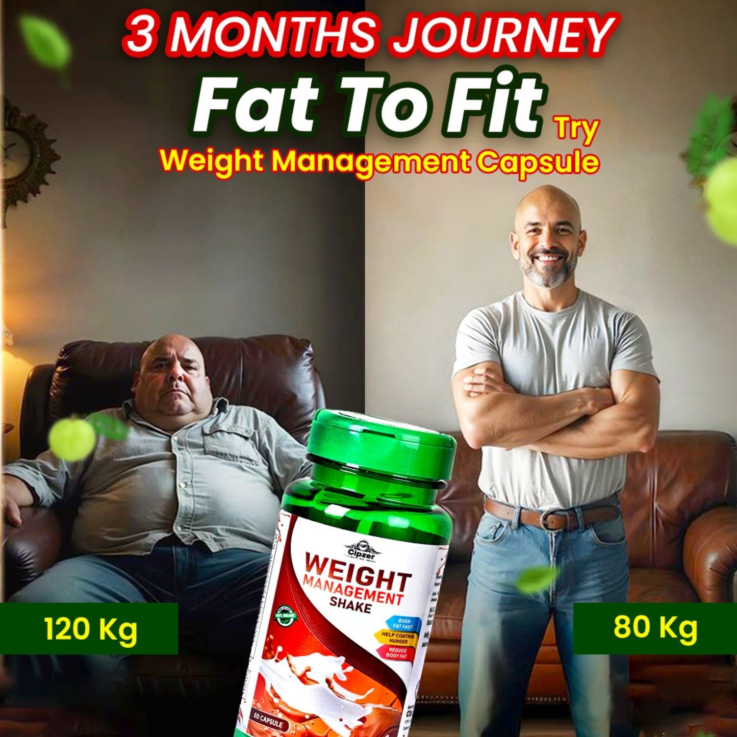 Cipzer Weight Management Shake 60 Capsules | Herbal Fat Burner, Appetite Control & Metabolism Booster