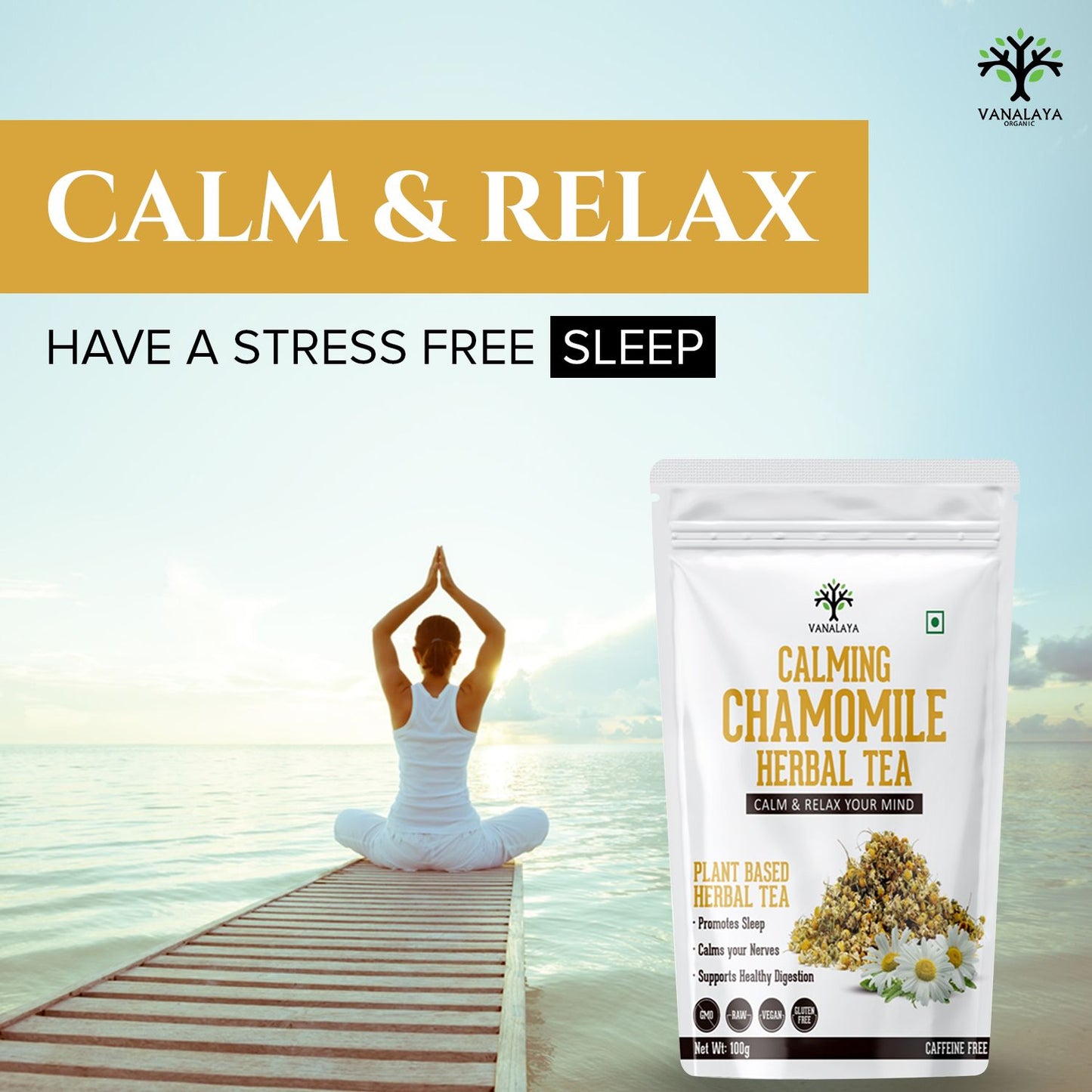 Vanalaya Calming Chamomile Herbal Tea From dried Chamomile Flowers for Sleep